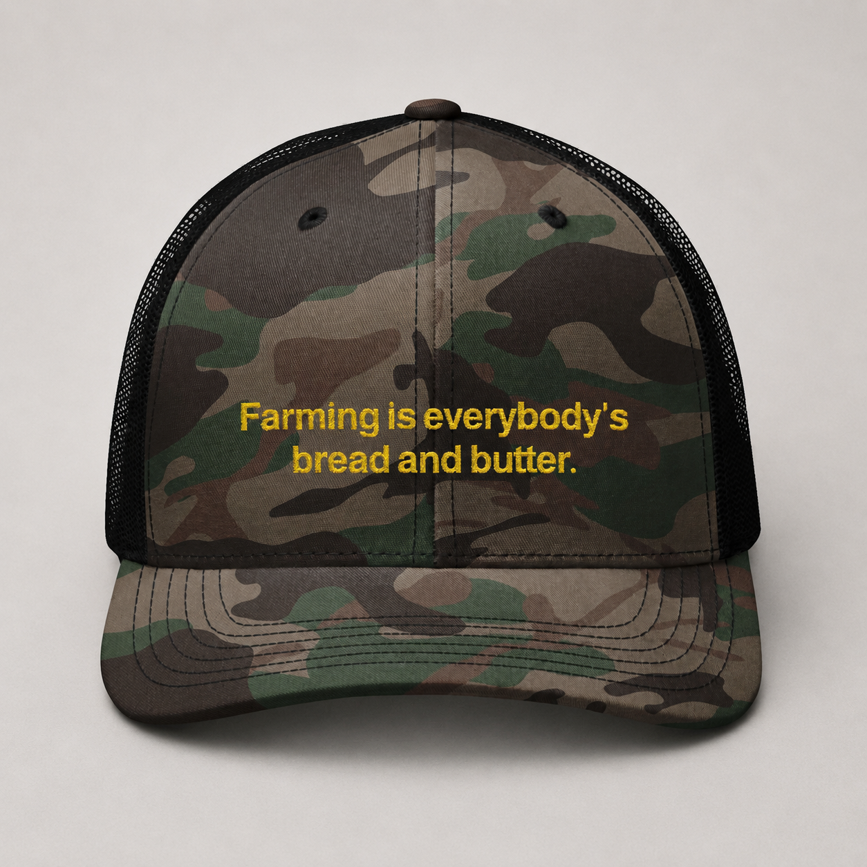 Farming Is Everybody's Bread and Butter | Embroidered Camouflage Trucker Hat
