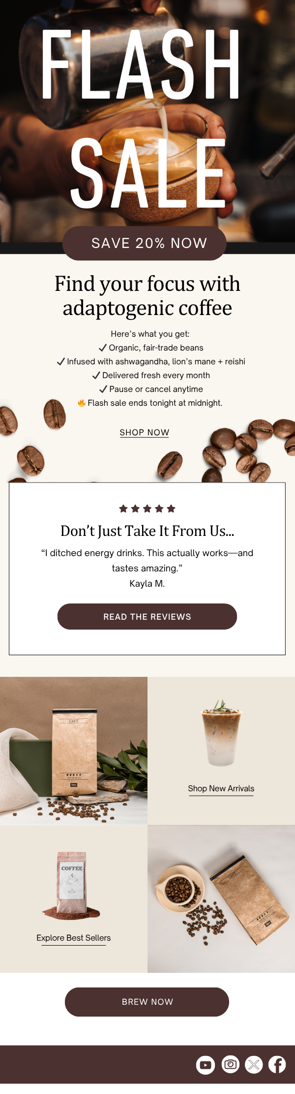 An advertisement for a flash sale on adaptogenic coffee.