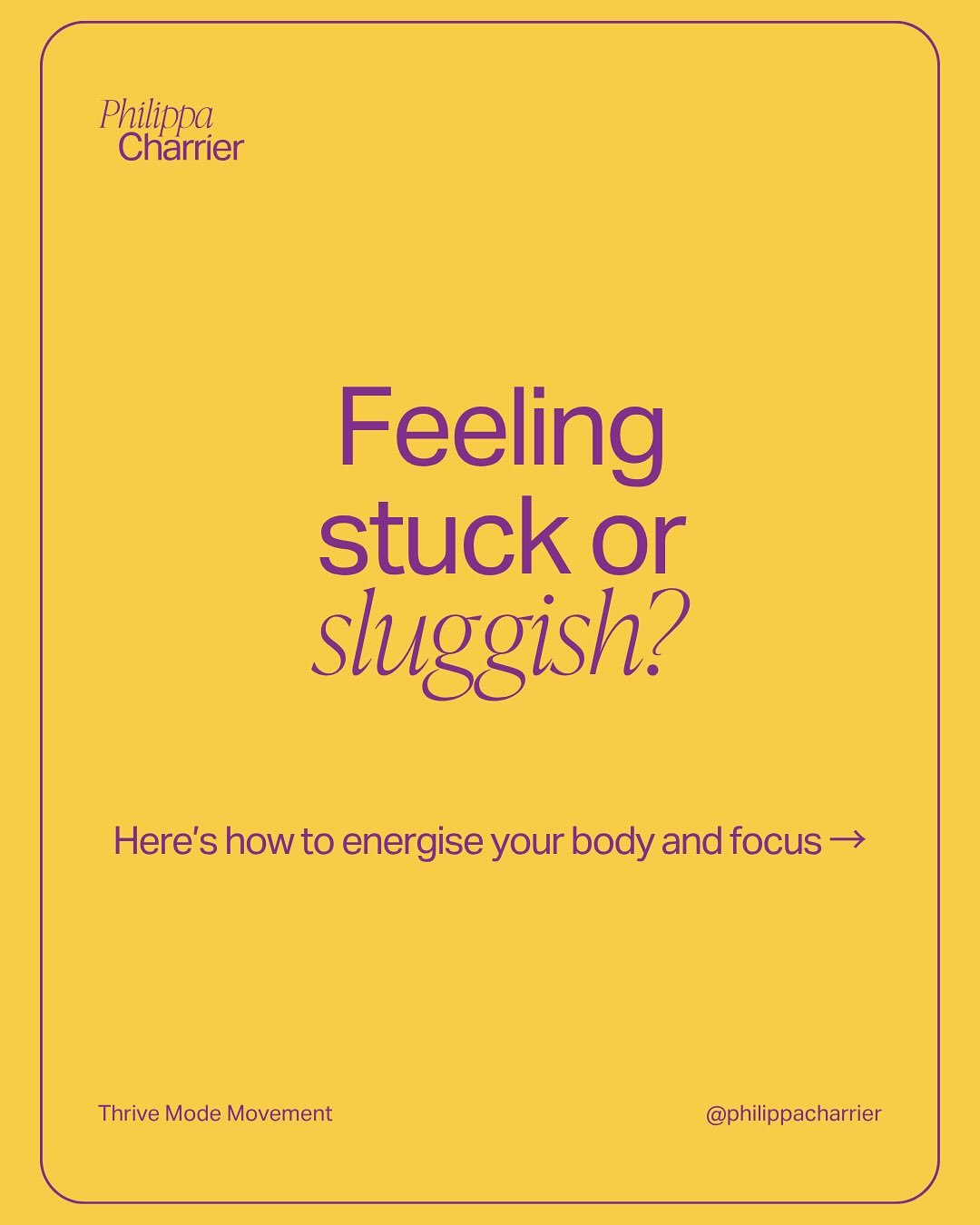 Energy flows where movement goes. 💪

🚶&zwj;♀️ Step outside for a quick walk between tasks
🌀 Stretch to reset your focus
🎧 Add music to make moving fun
Tiny bursts of movement can completely change your mood and mindset.

📲 Follow @philippacharri