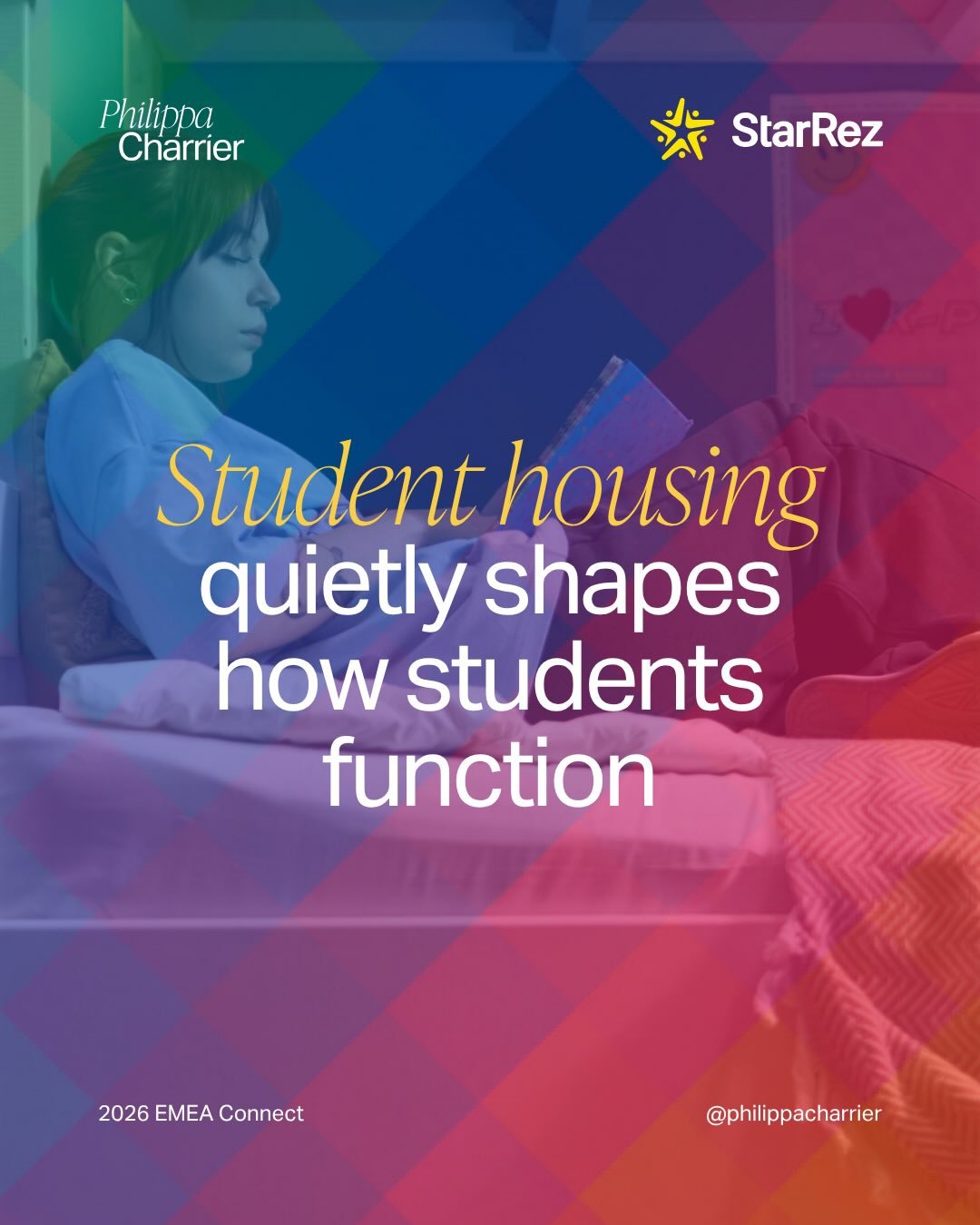 I&rsquo;m really looking forward to speaking at @starrez_inc EMEA Connect in Birmingham in 2 weeks. 

I won&rsquo;t be talking about design trends.
Or occupancy rates.
Or amenities.

I&rsquo;ll be talking about students. Our customers. 

The ones lyi