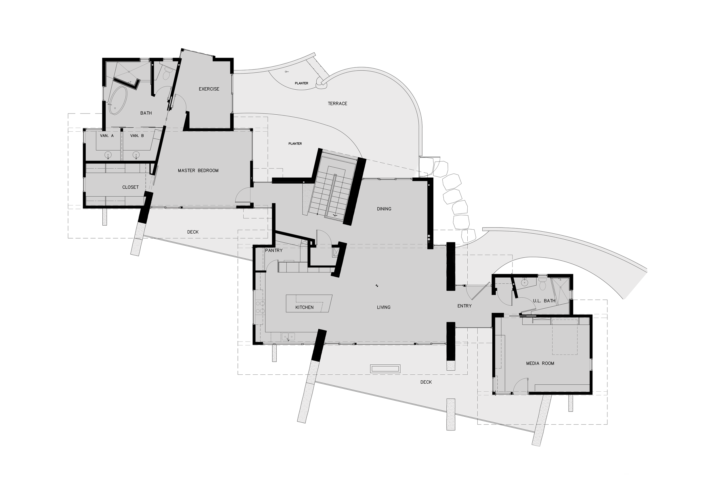 Architectural floorplan drawing southwestern private residence Sedona