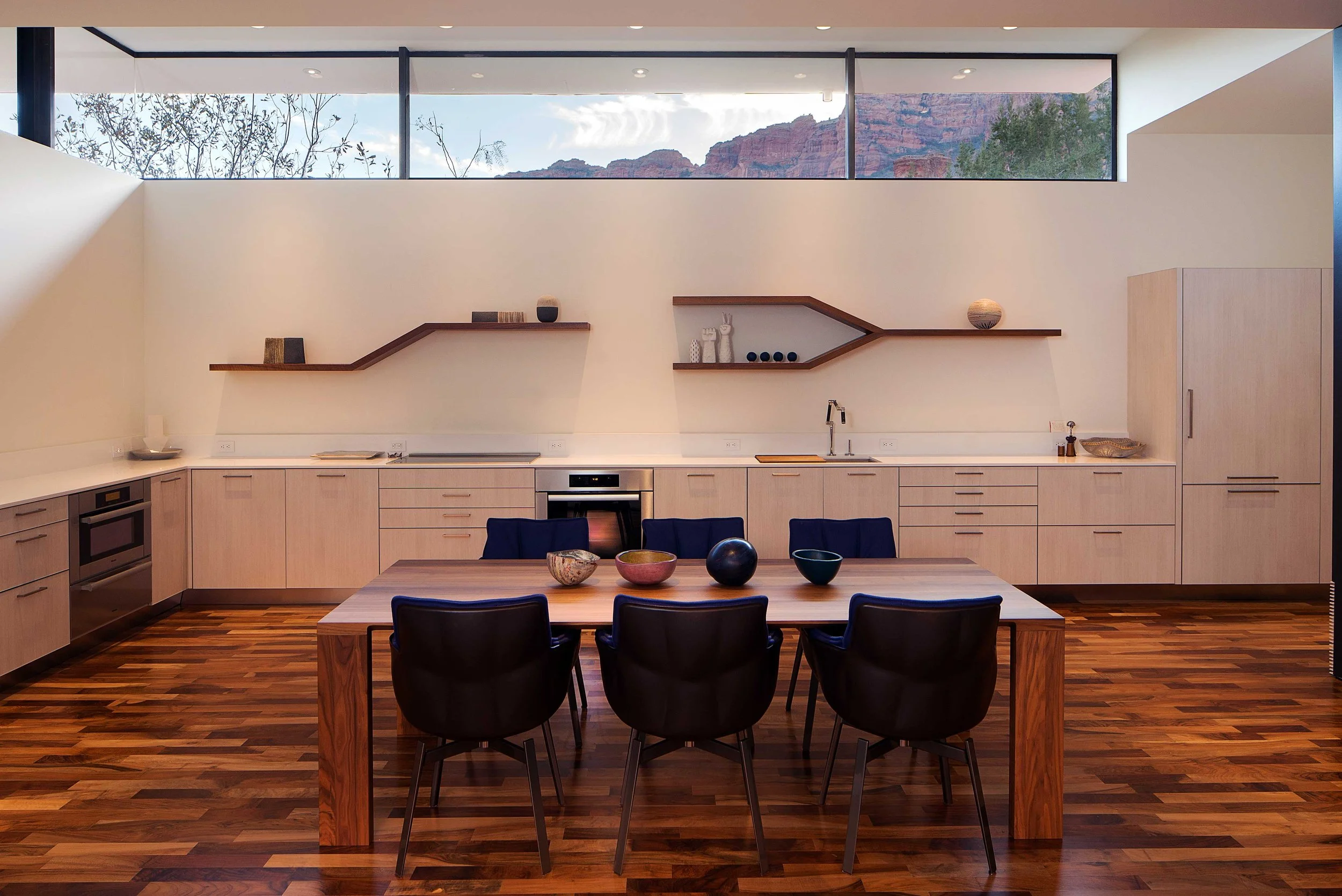 contemporary open kitchen warm finishes
