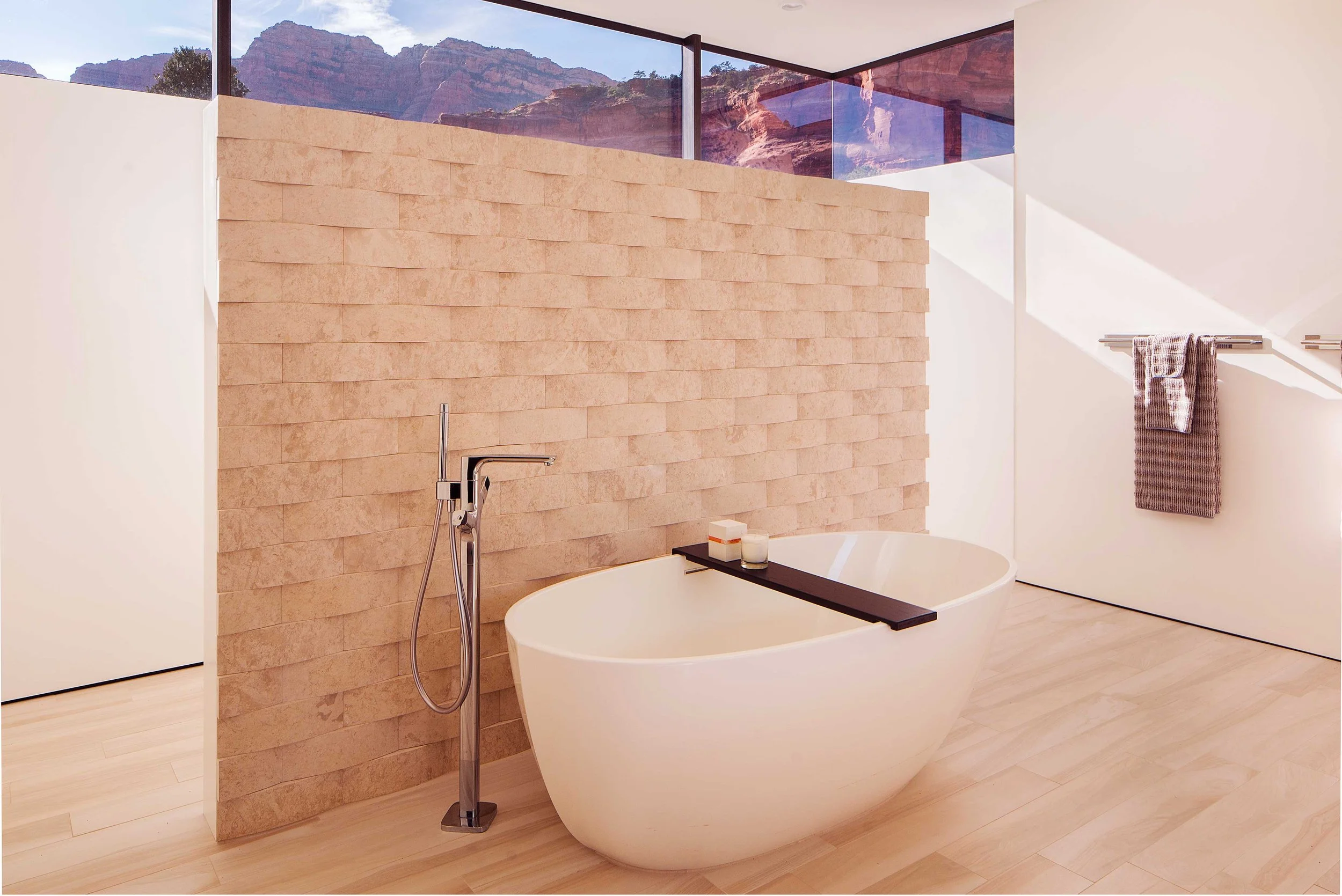 luxury private residence picturesque shower view clerestory window sedona mesa
