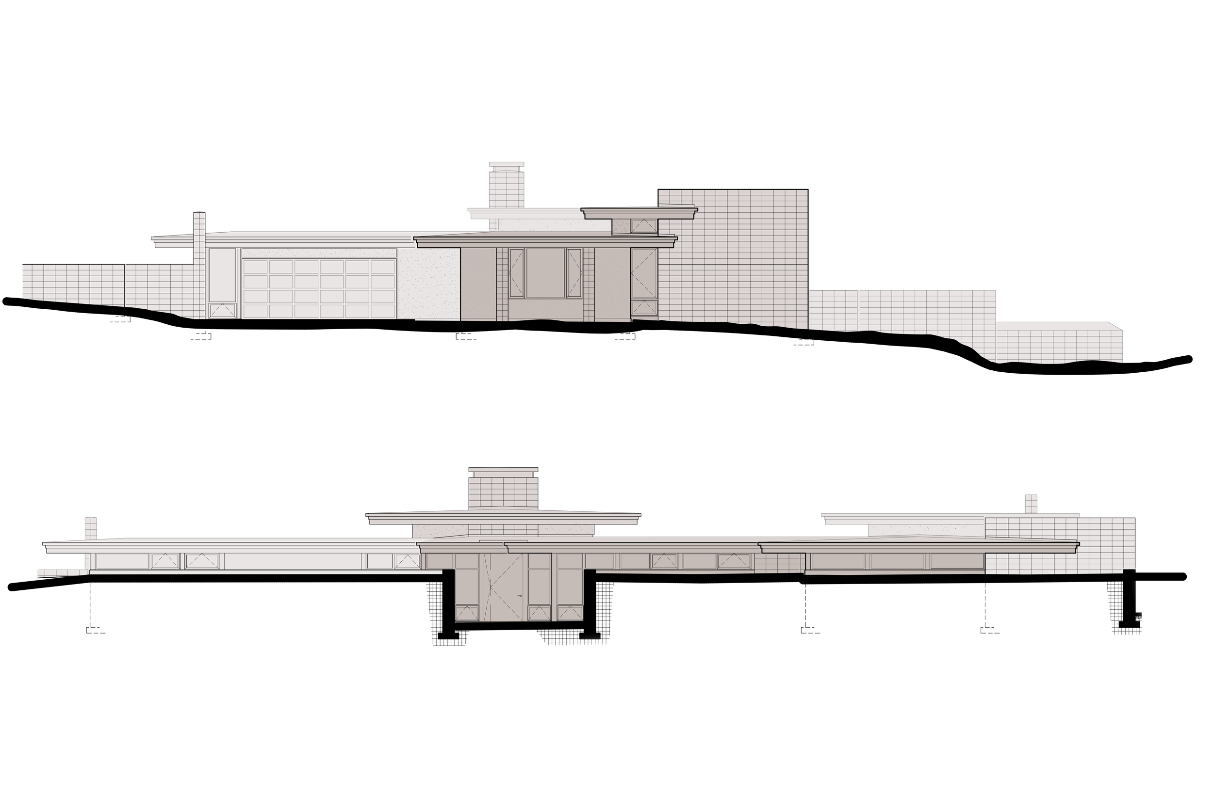 architecture drawing section elevation subterranean residence