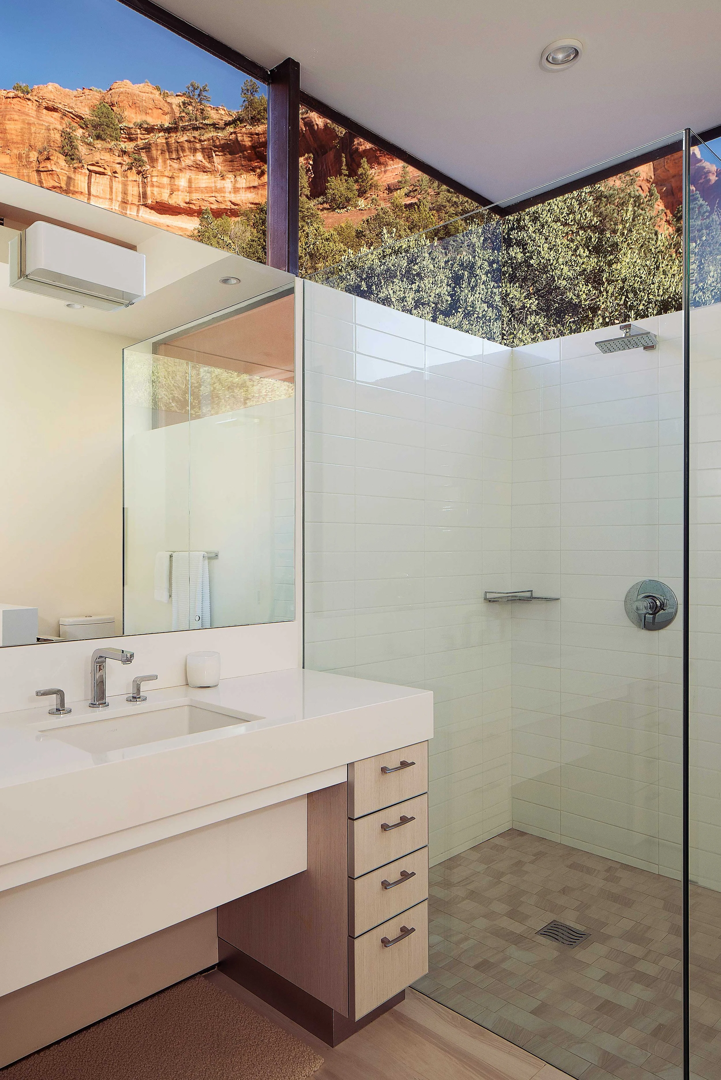 luxury private residence picturesque shower view clerestory window sedona mesa