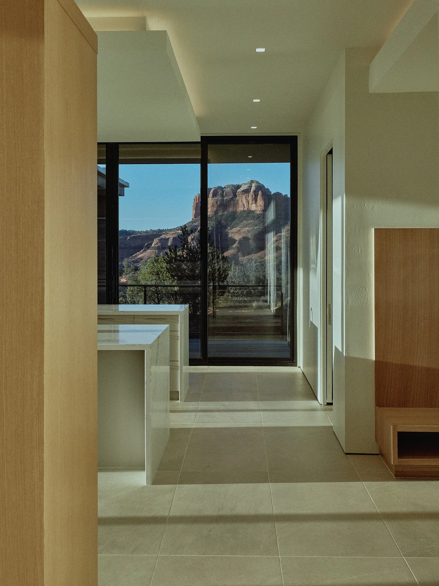 picturesque view sedona private residence walkway neutral interior finishes