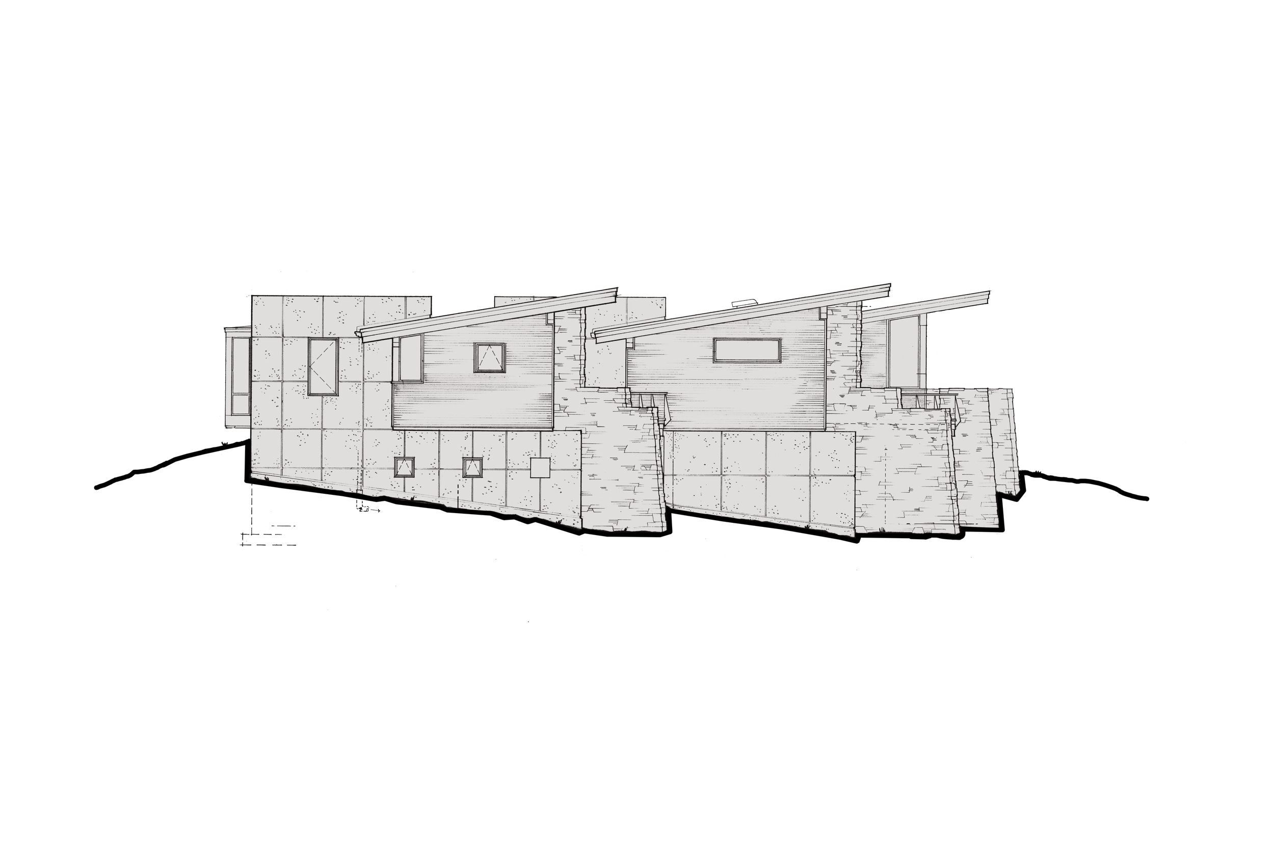 Architectural section drawing sketch elevation southwestern private residence Sedona