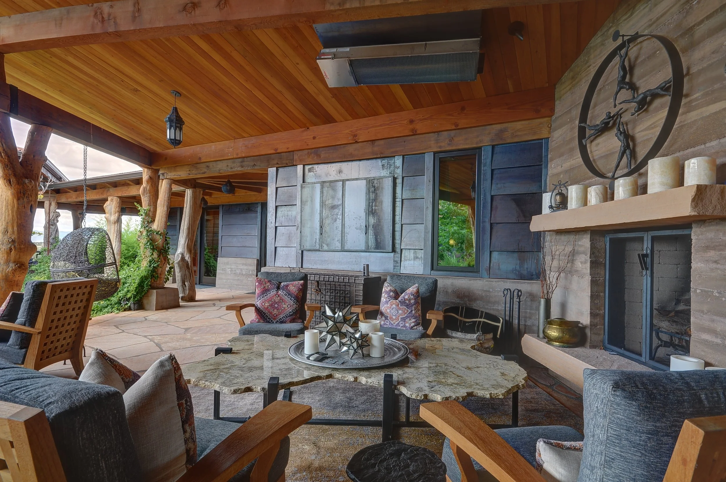 Rustic craftsman exterior living space exposed timber