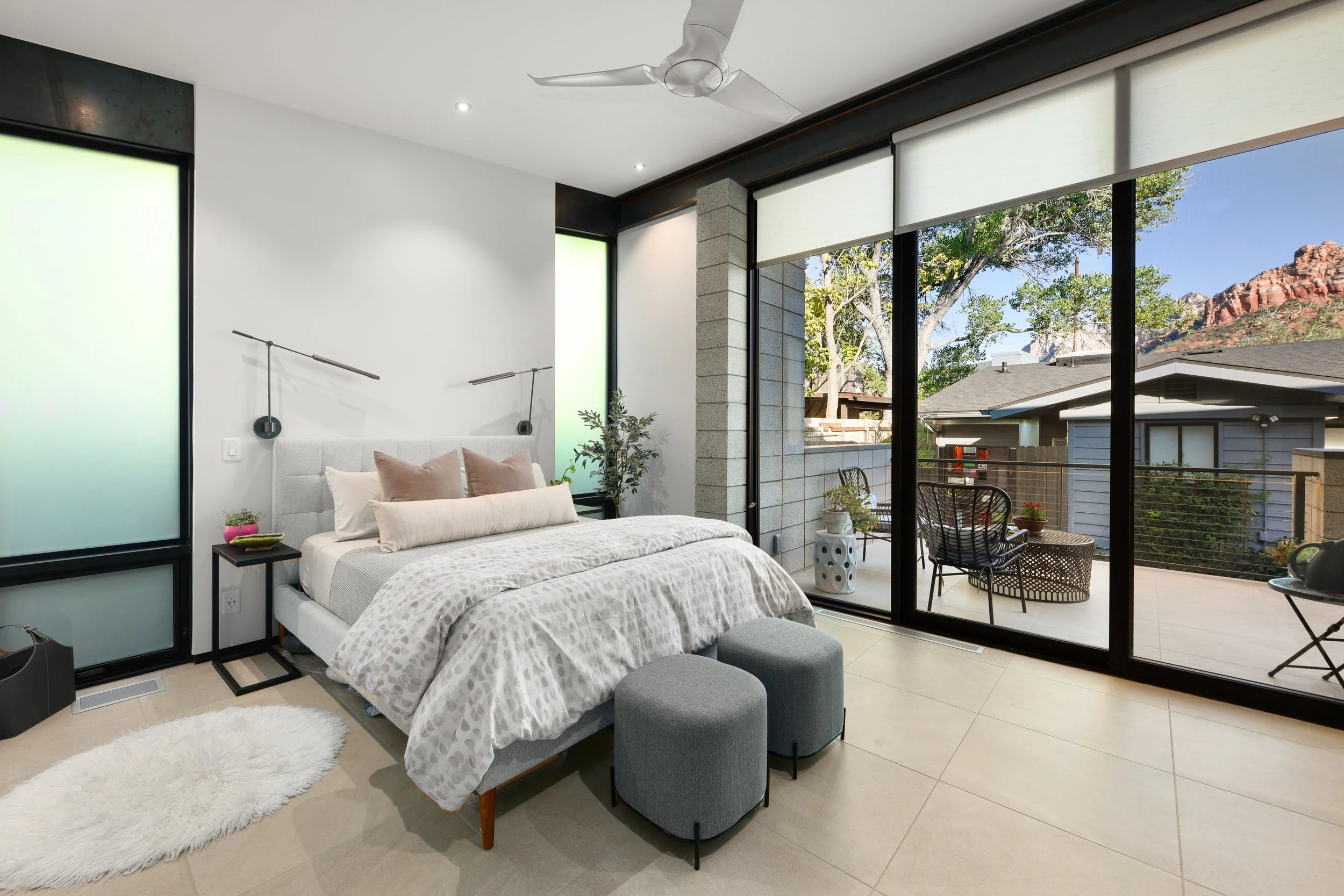 Private contemporary bedroom sleek interior furnishing sedona architecture