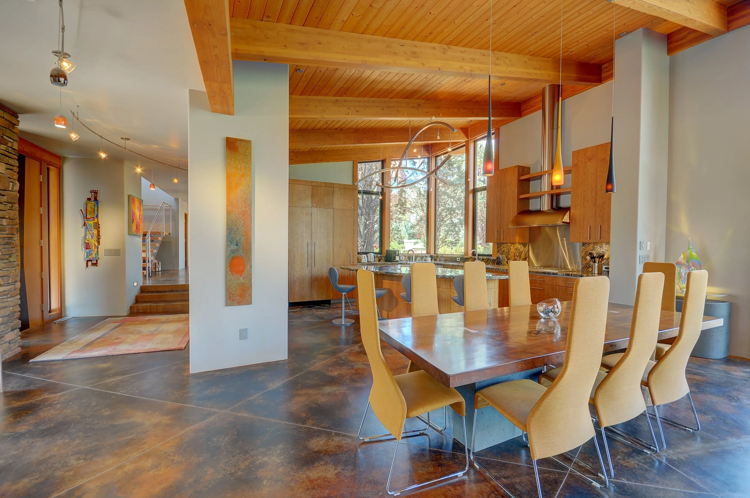 Custom hardwood cabinetry mid century modern custom home wood ceiling southwestern interior design