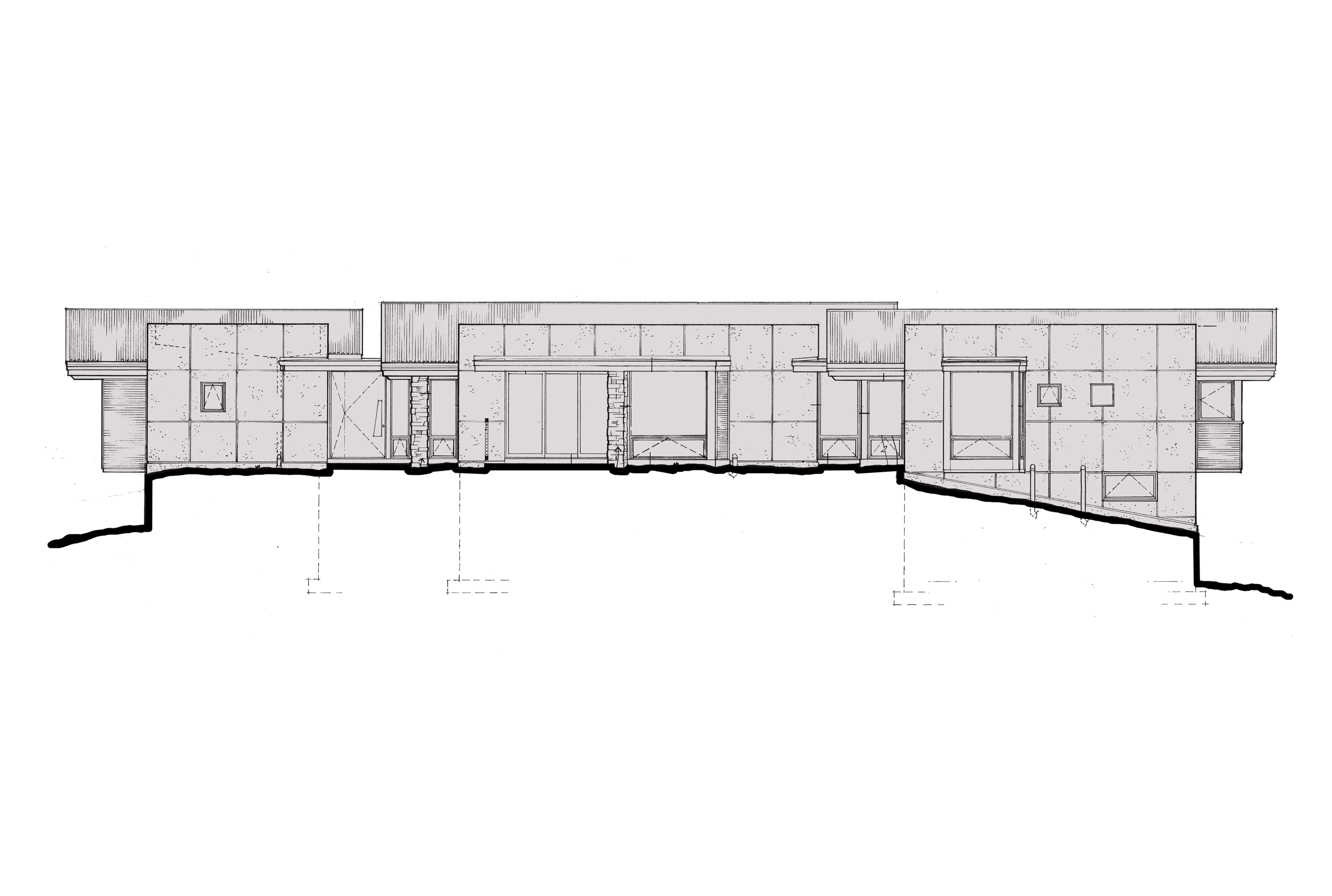 Architectural section drawing sketch elevation southwestern private residence Sedona