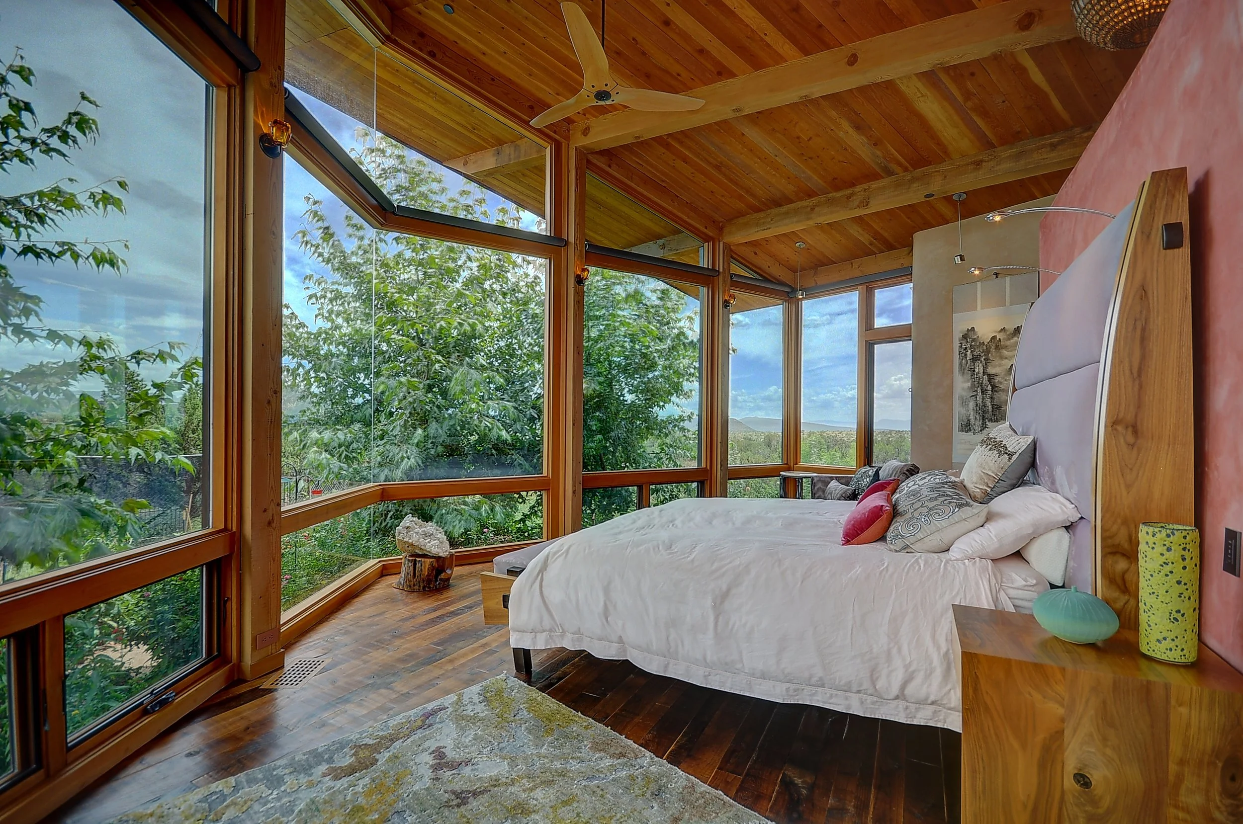 Modern prairie style primary bedroom tree house perspective sedona architecture