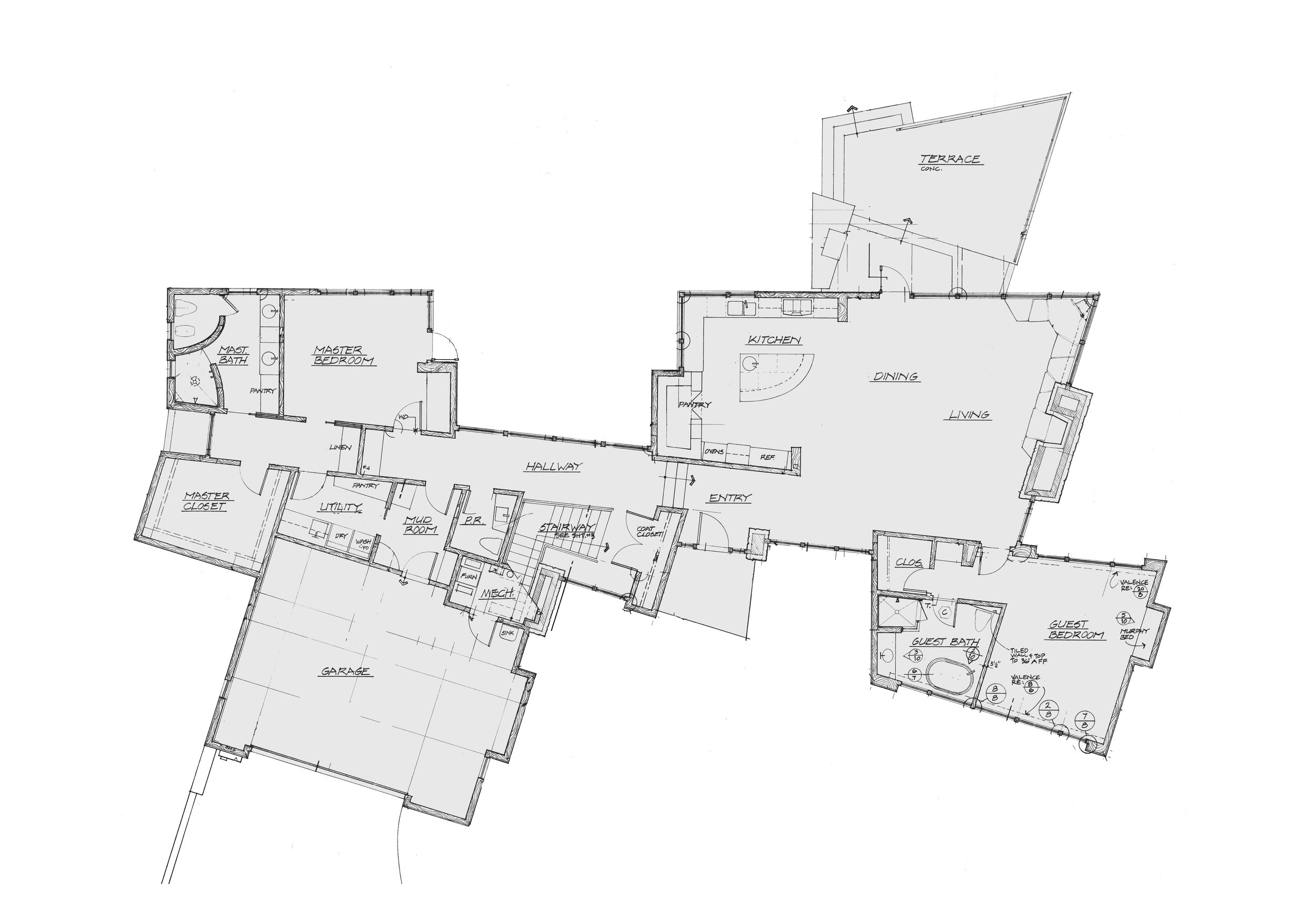Architectural drawing sketch floor plan modern southwestern home