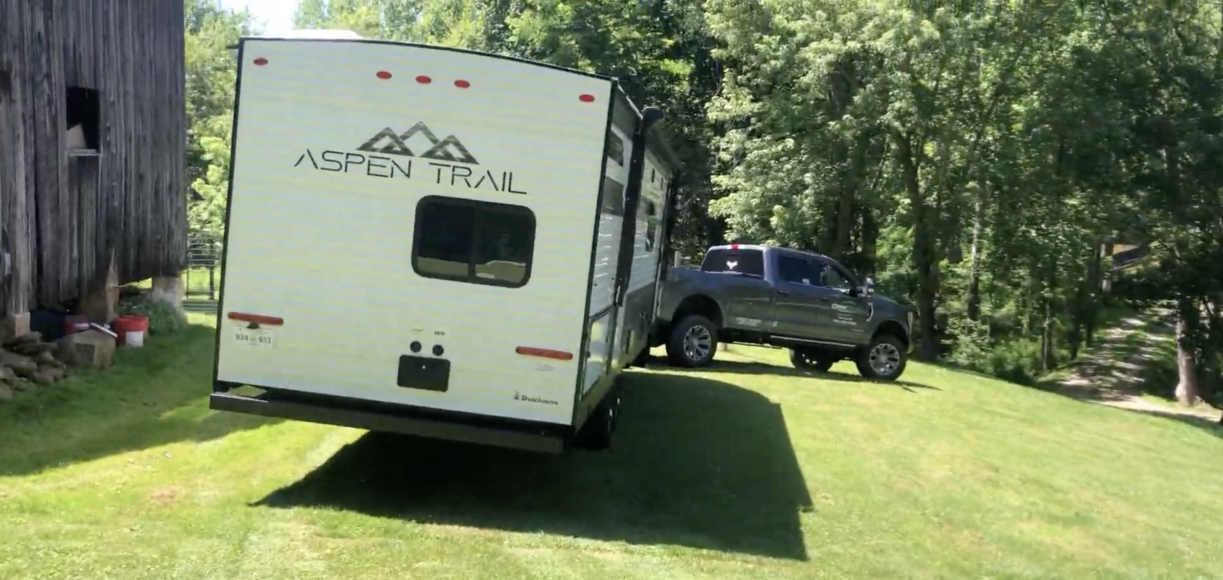 Camper being pulled in