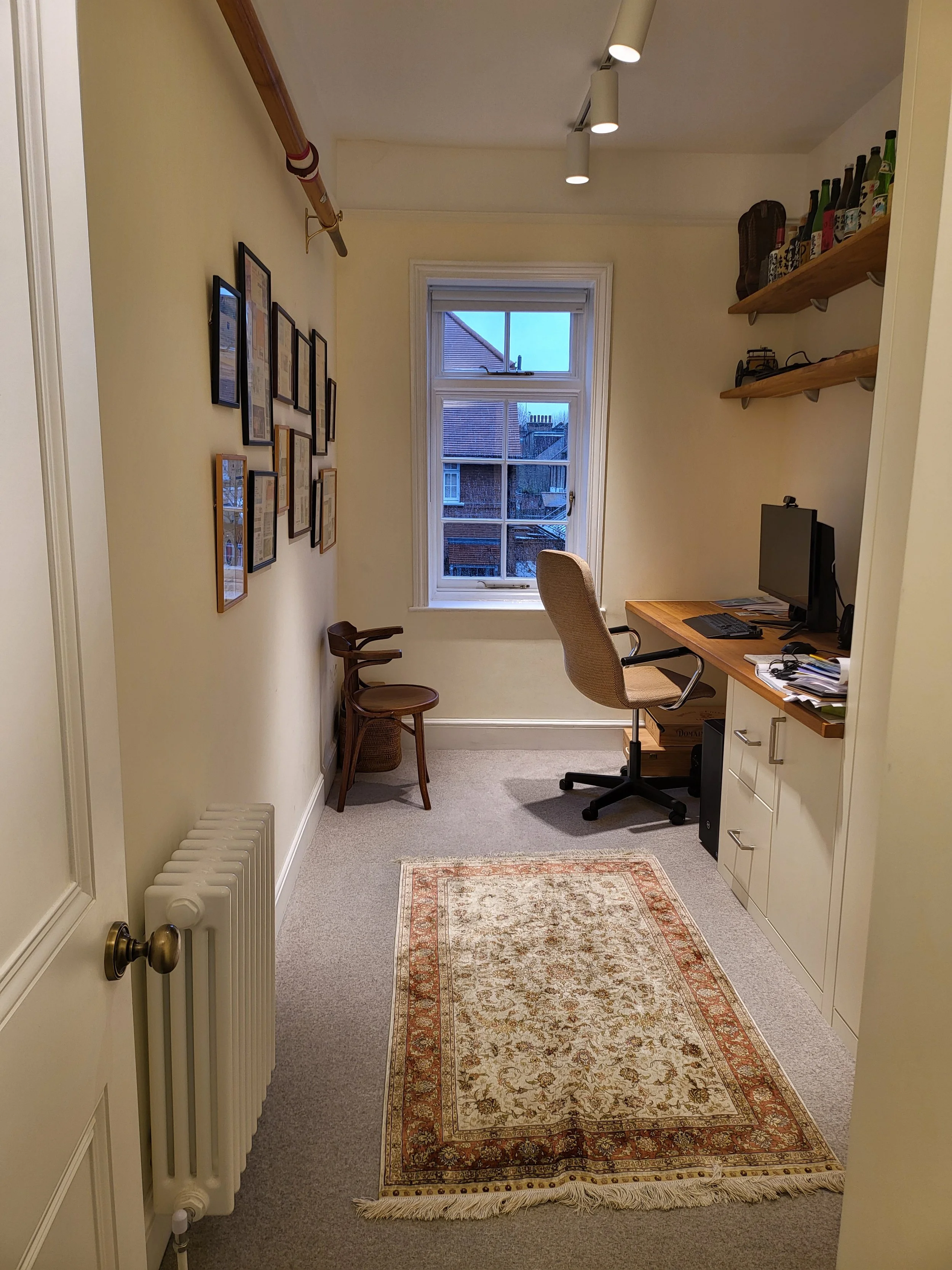 Study with built-in desk and joinery in a listed house renovation, Chiswick W4