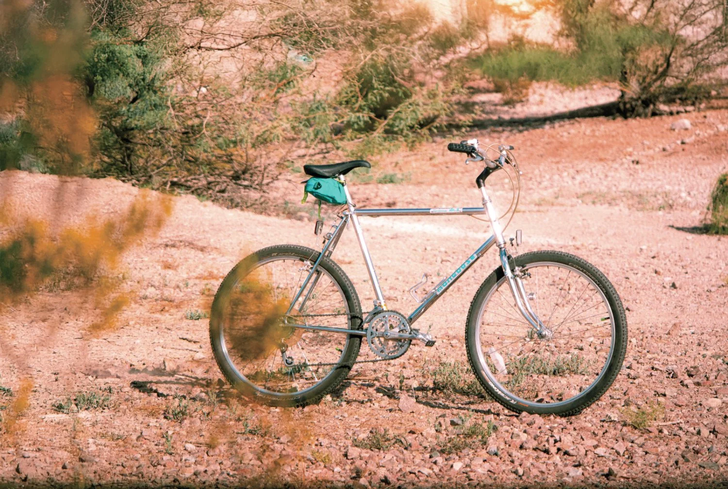 far away photo of a chrome mongoose bicycle