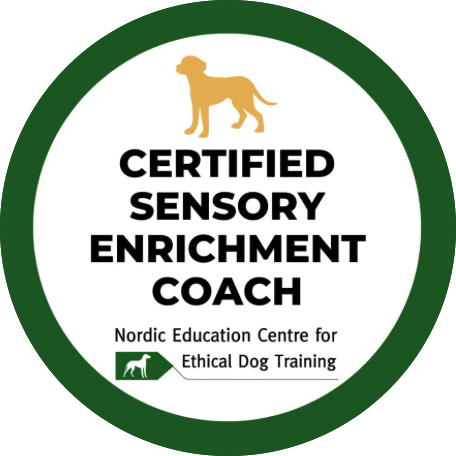 
I am a certified Sensory Enrichment Coach by the Nordic Education Center for Ethical Dog Training