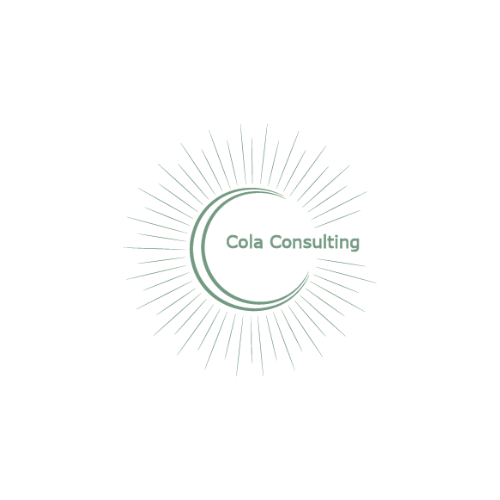 Cola Consulting custom logo design and branding. Logo incorporates a double entendre of two c's, shaping a crescent moon, and sun rays. Signifying everything under the moon and sun communications.