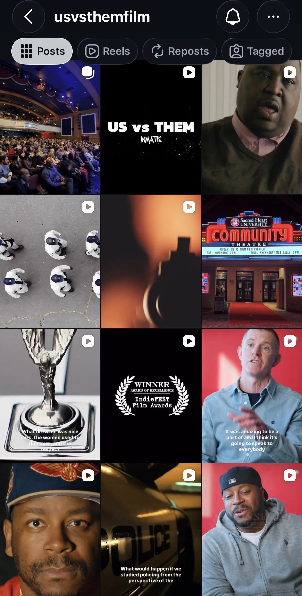 US VS THEM indie film instagram grid, managed by Cola Consulting leading up to their film premiere. 