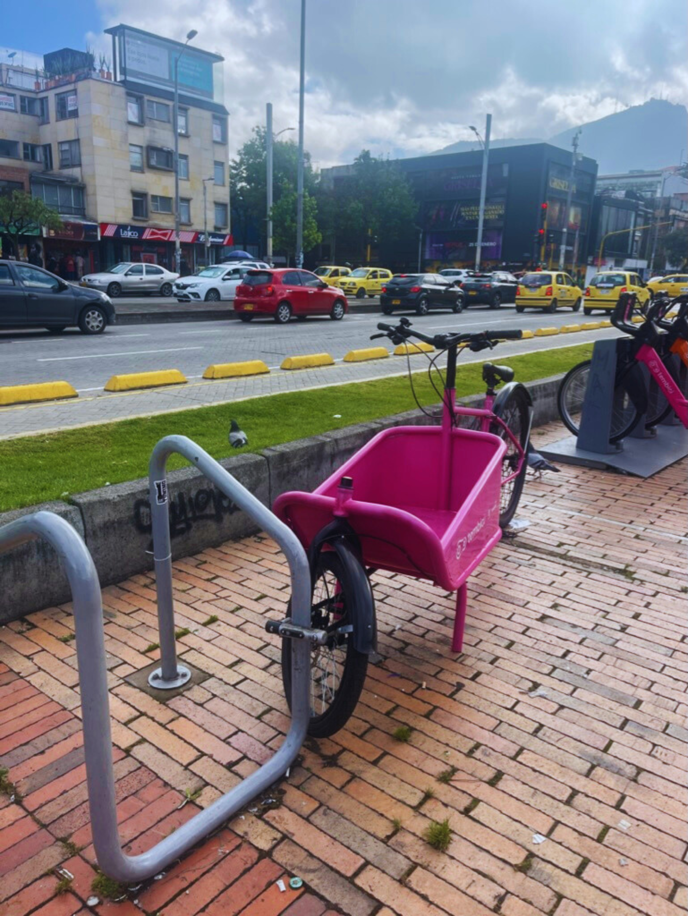 Tembici bike share in Bogota, Colombia, offers cargo bikes, e-bikes, and road bikes to rent.