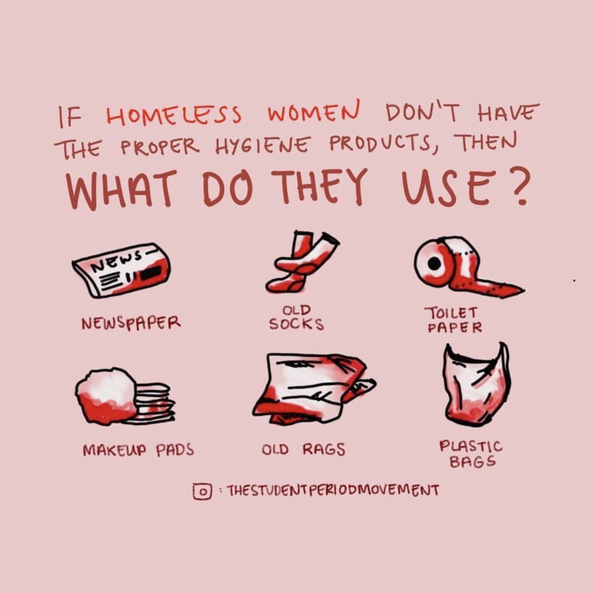 If homeless women don't have the proper hygiene products, then what do they use?Image Credit: The Student Period Movement