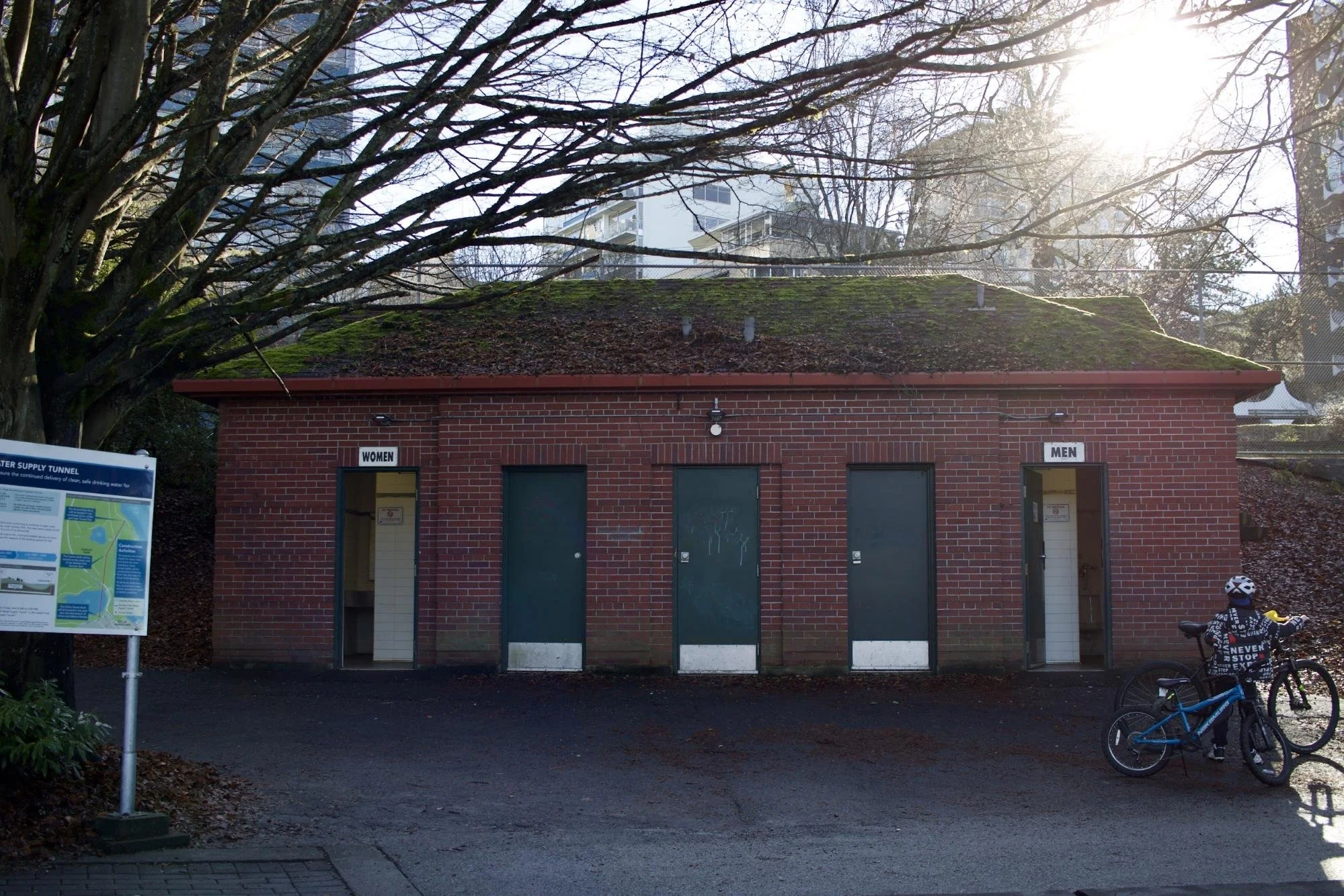 A stand-alone public washroom facility in a park in Vancouver, BC (photo by: Nicole Roach)