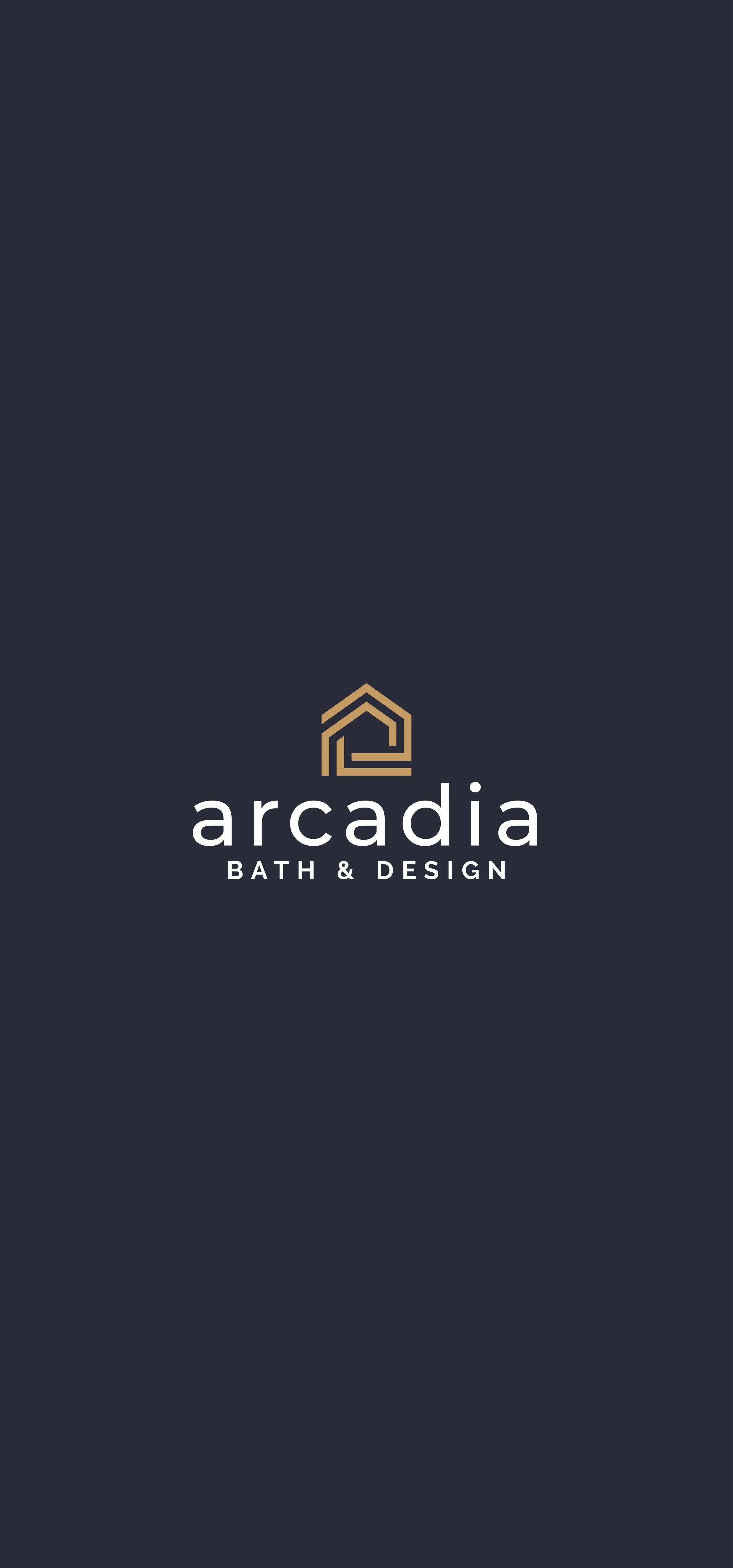 Arcadia Bath & Design logo on a dark background.