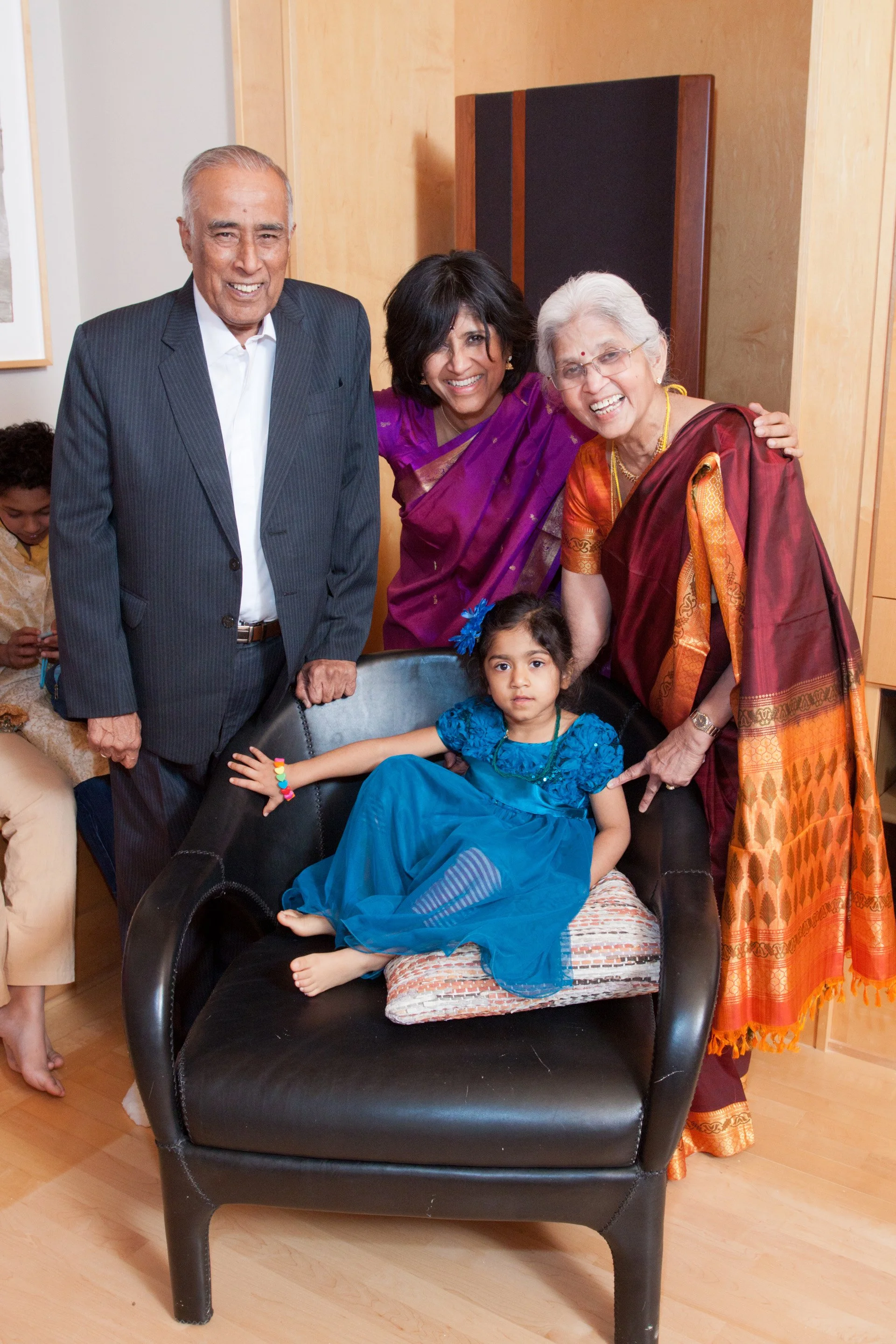 With Satya, Baby Annika, and Meena at his 80th Birthday celebration