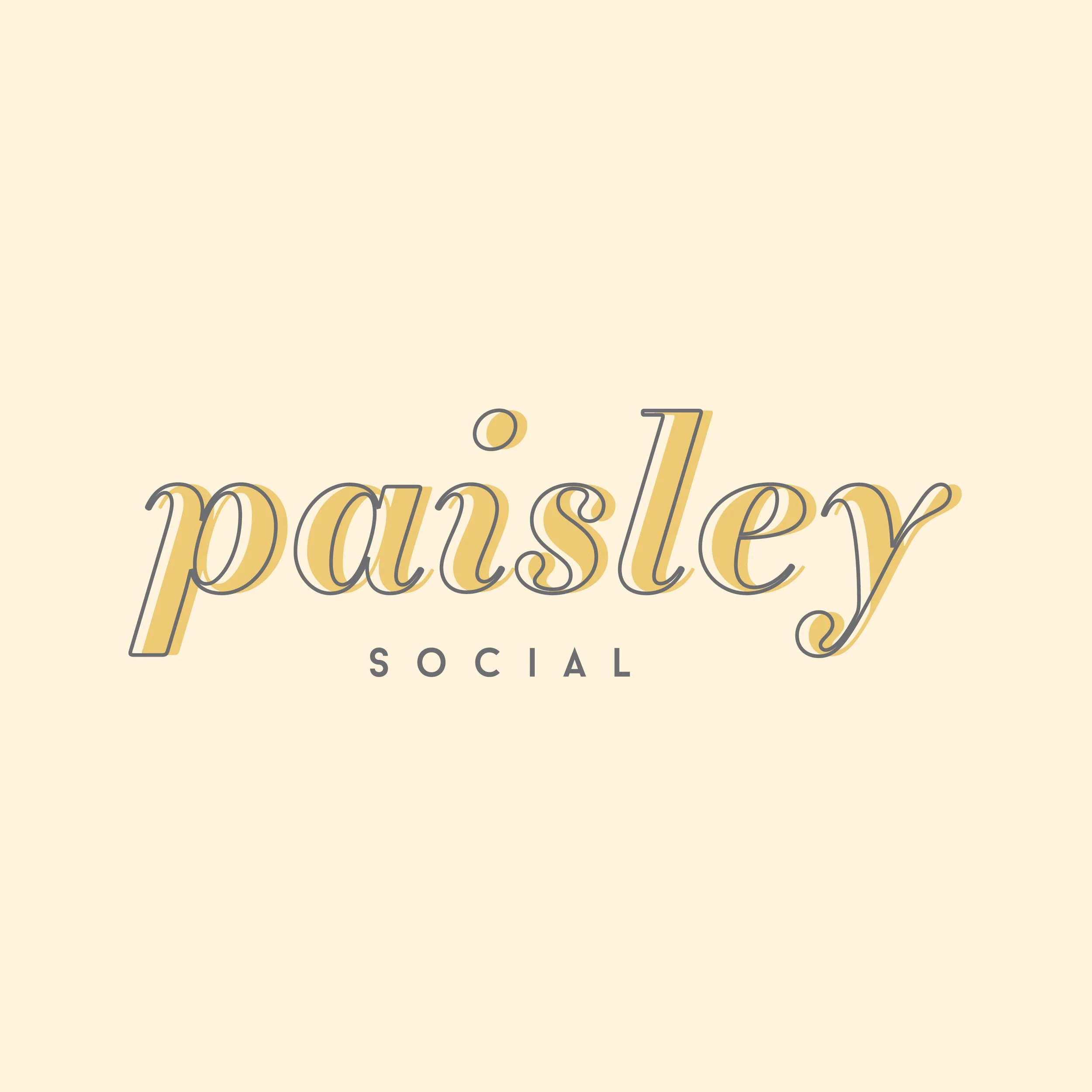 Logo for 'Parsley Social' with beige background, the word 'parsley' in large cursive yellow font with black shadow, and 'social' in smaller black uppercase letters beneath.