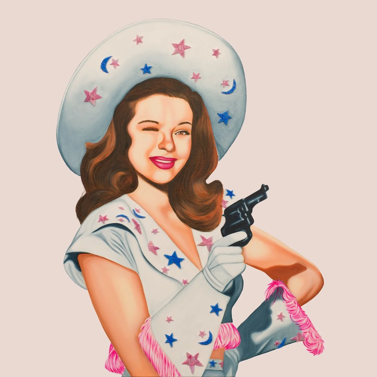 Let me formally introduce y&rsquo;all to LUCKY ⭐️🌙

She&rsquo;s one of my first ever mixed media paintings combining oil, acrylic, and embellished with hand-cut pieces of stained glass. 

Early this year, I started working at @atxmosaicworkshop and 