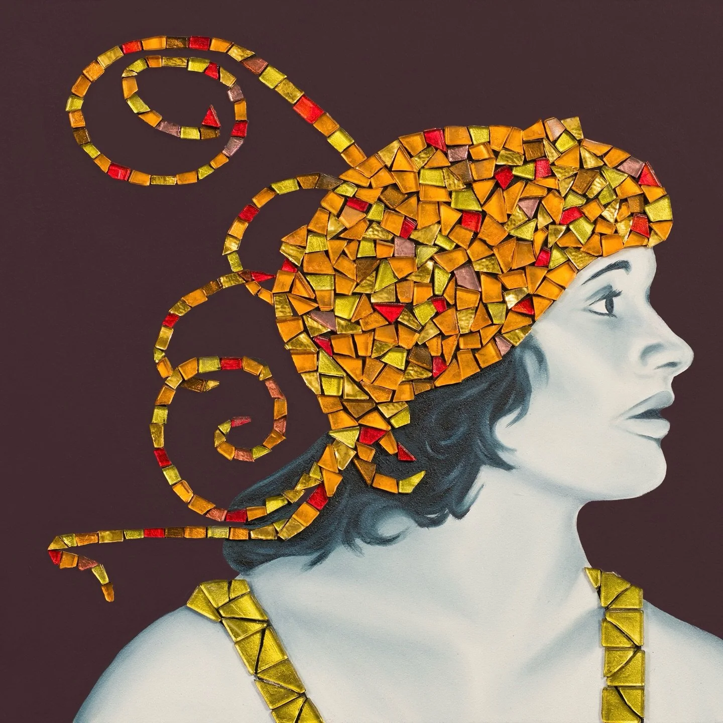 Catching up on posting some pieces I made in the fall before I start showing my new work 😘

This is KITTY - portrait based on 1920s actress Kathryn McGuire

Created during my residency at @theinfrathin 🖤 tiles sourced from @atxmosaicworkshop 

Oil,