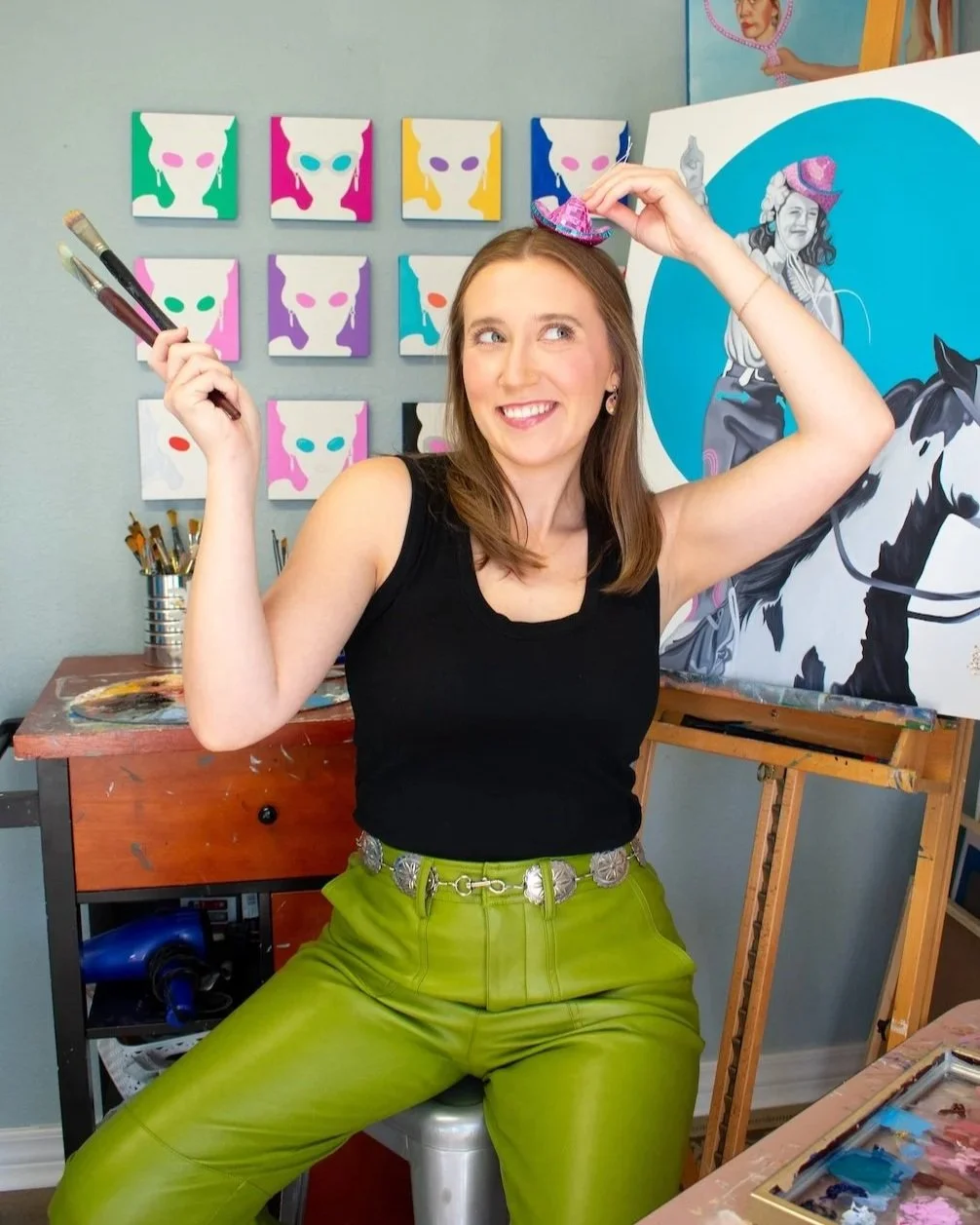 Artist Maggie Lyon in her painting studio