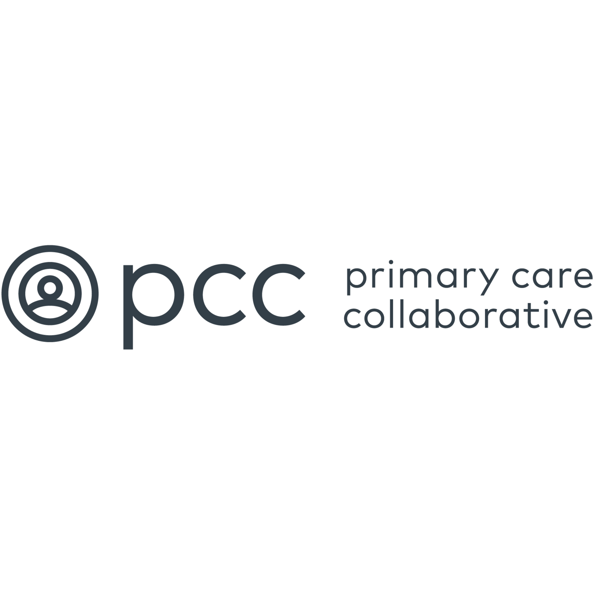 Logo for primary care collaborative featuring a circular icon with a person inside and the text 'pcc' and 'primary care collaborative'
