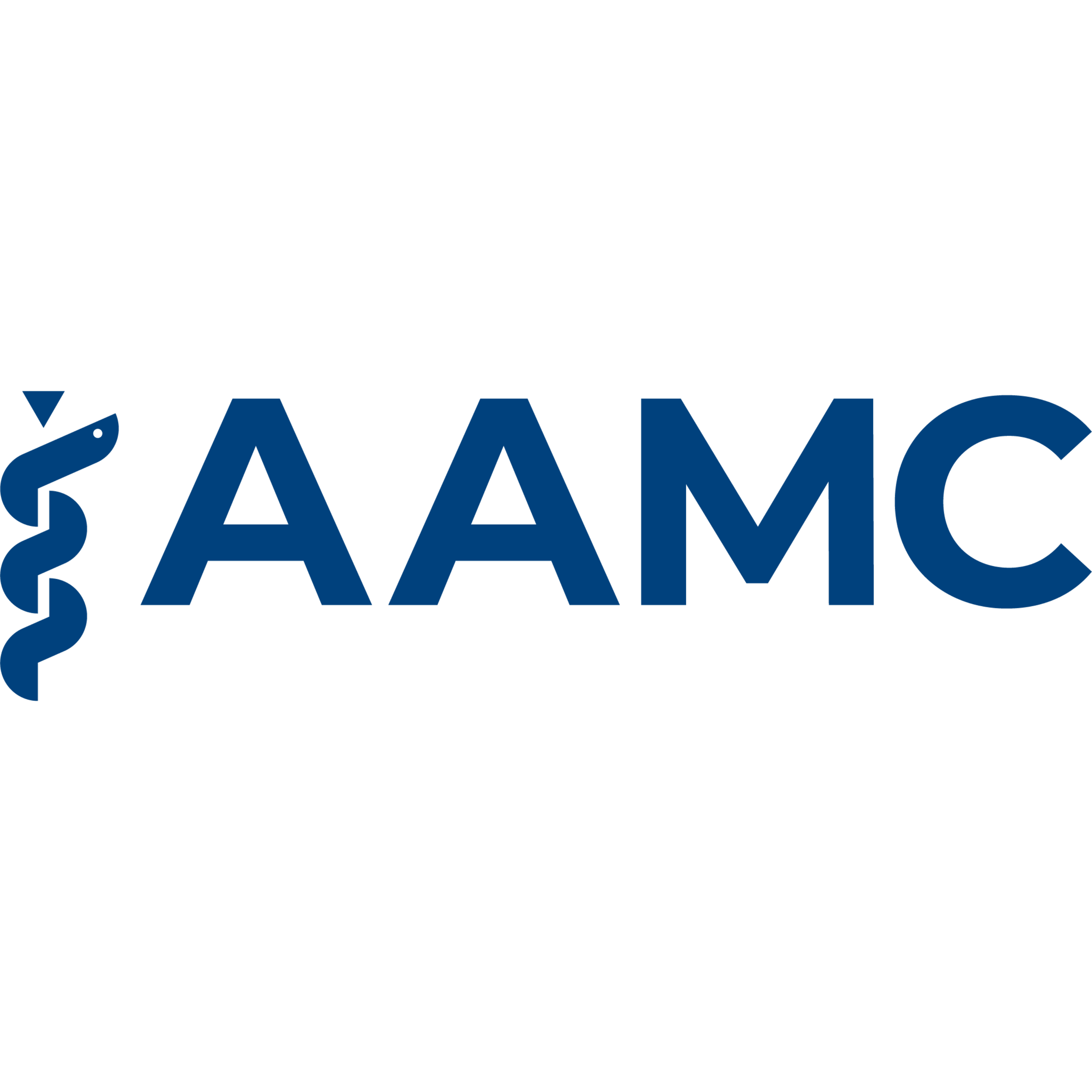 Logo of the Association of American Medical Colleges with a caduceus symbol and the text in blue.