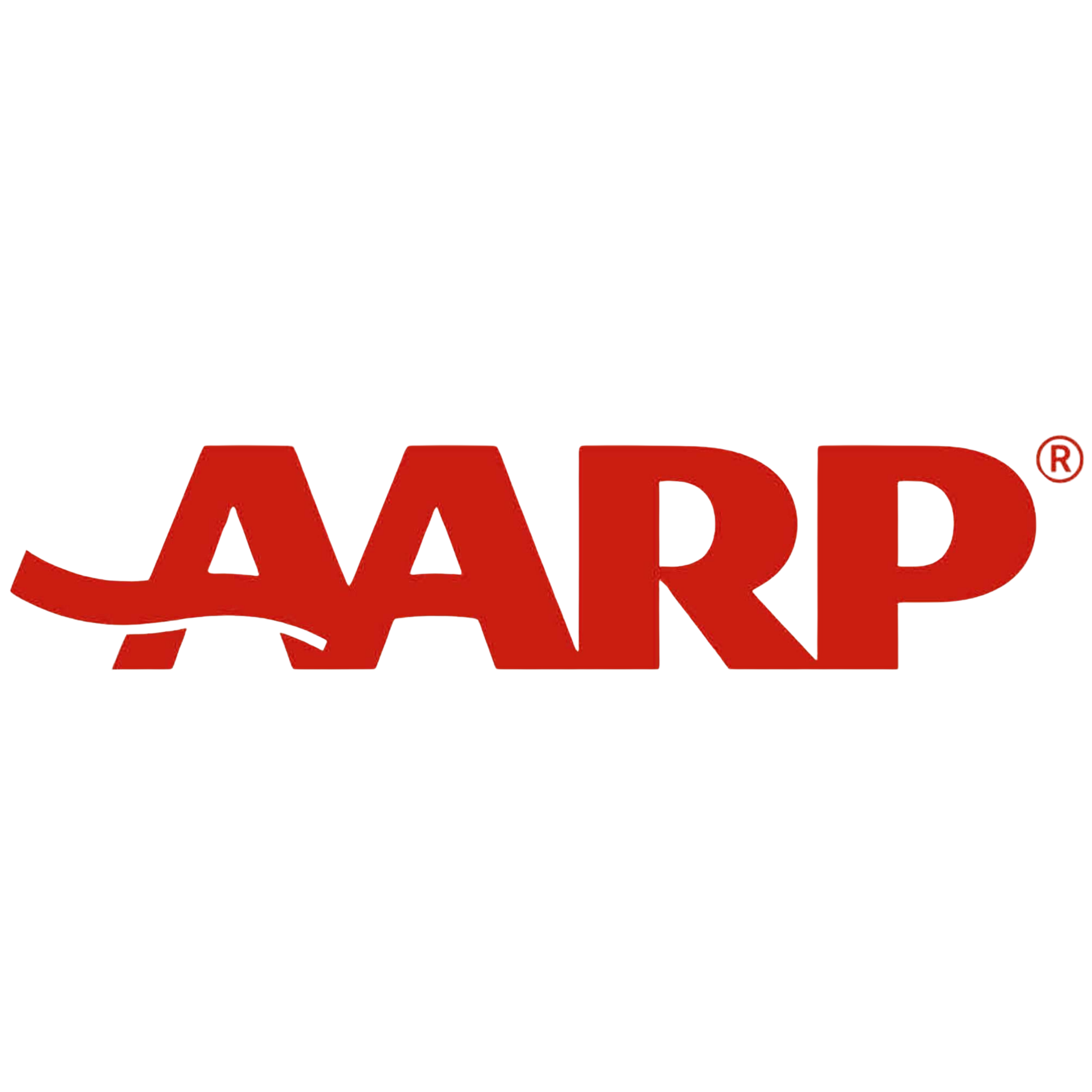 The AARP logo in red with a stylized swoosh underlining the first two 'A's.