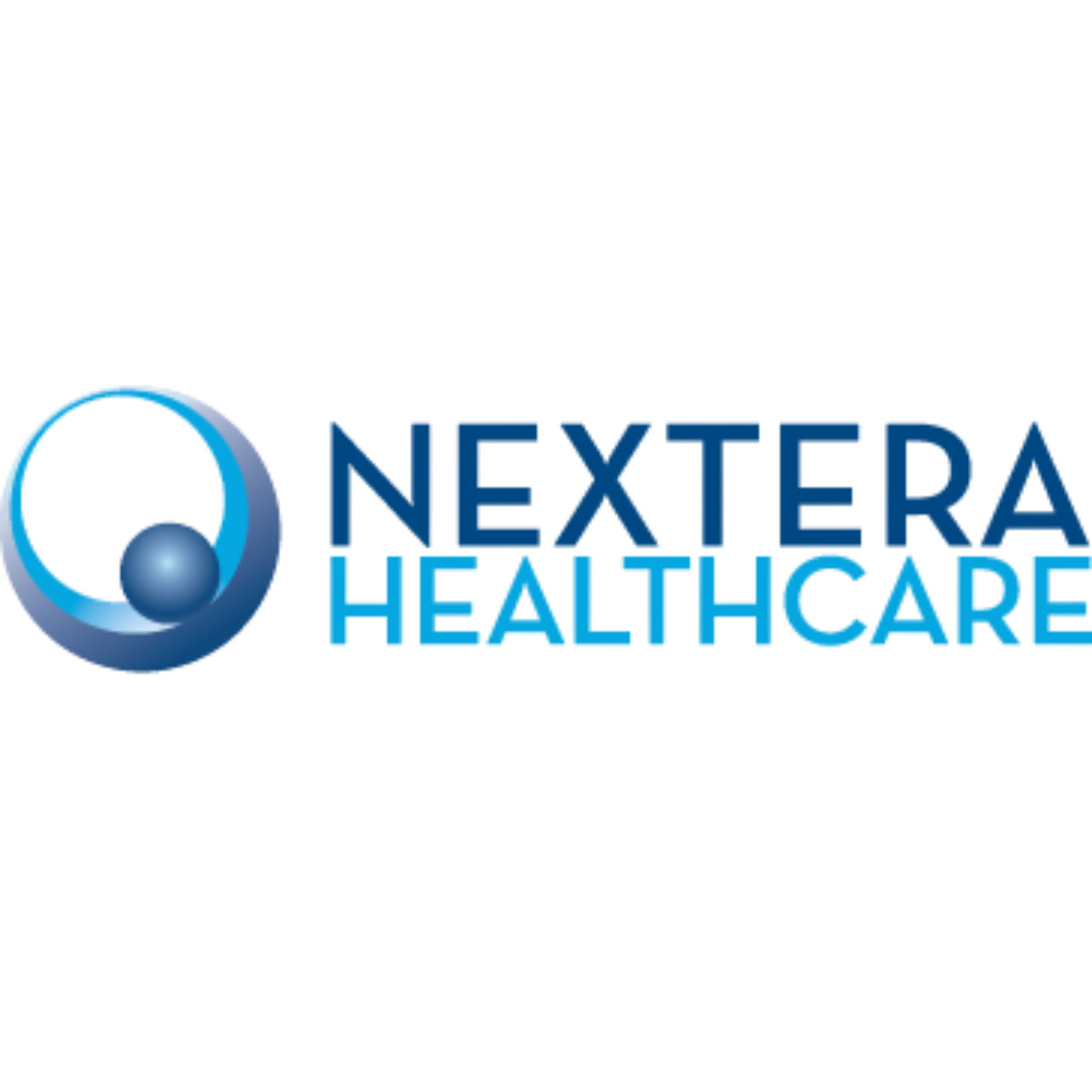 Nextera Healthcare logo with a circular design element on the left and the company name in blue text on the right.