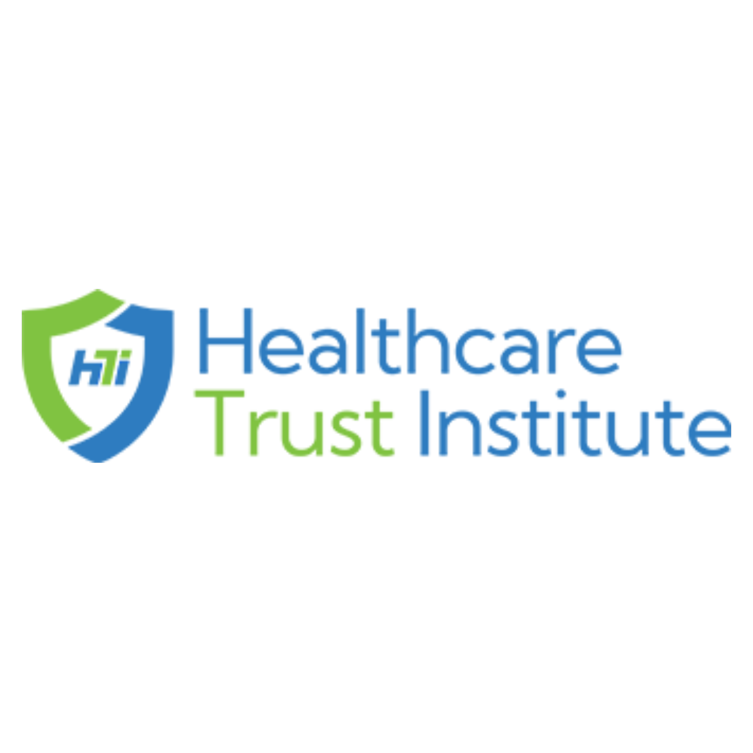 Logo of Healthcare Trust Institute with shield emblem and blue and green text