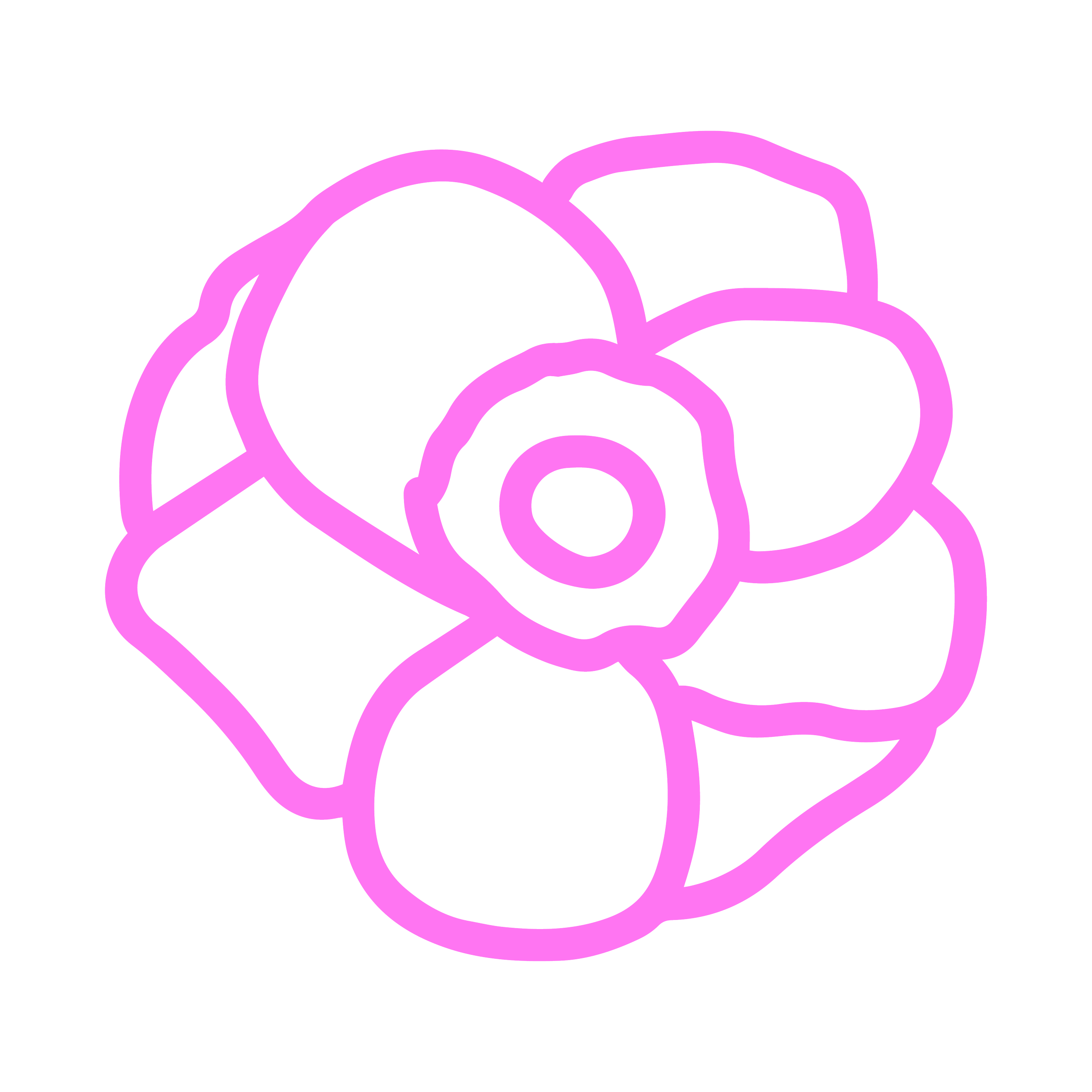 Outline of a pink rose with a black background.