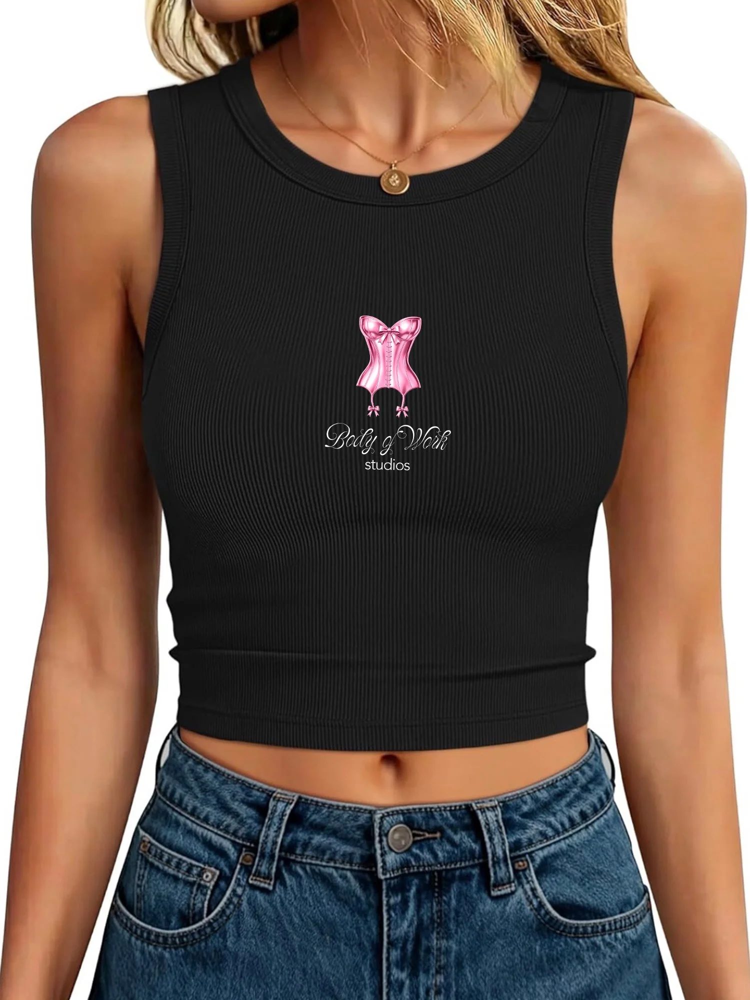 Body of Work Studios Cropped Racerback Tank (Black)
