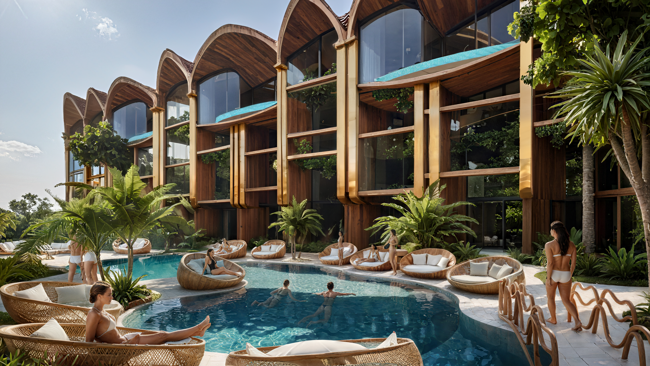 uxury coastal boutique hotel with outdoor lounge and pool, highlighting wellness revenue potential for independent owners.