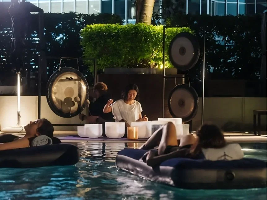 sound bath at a hotel, floating hotel sound bath