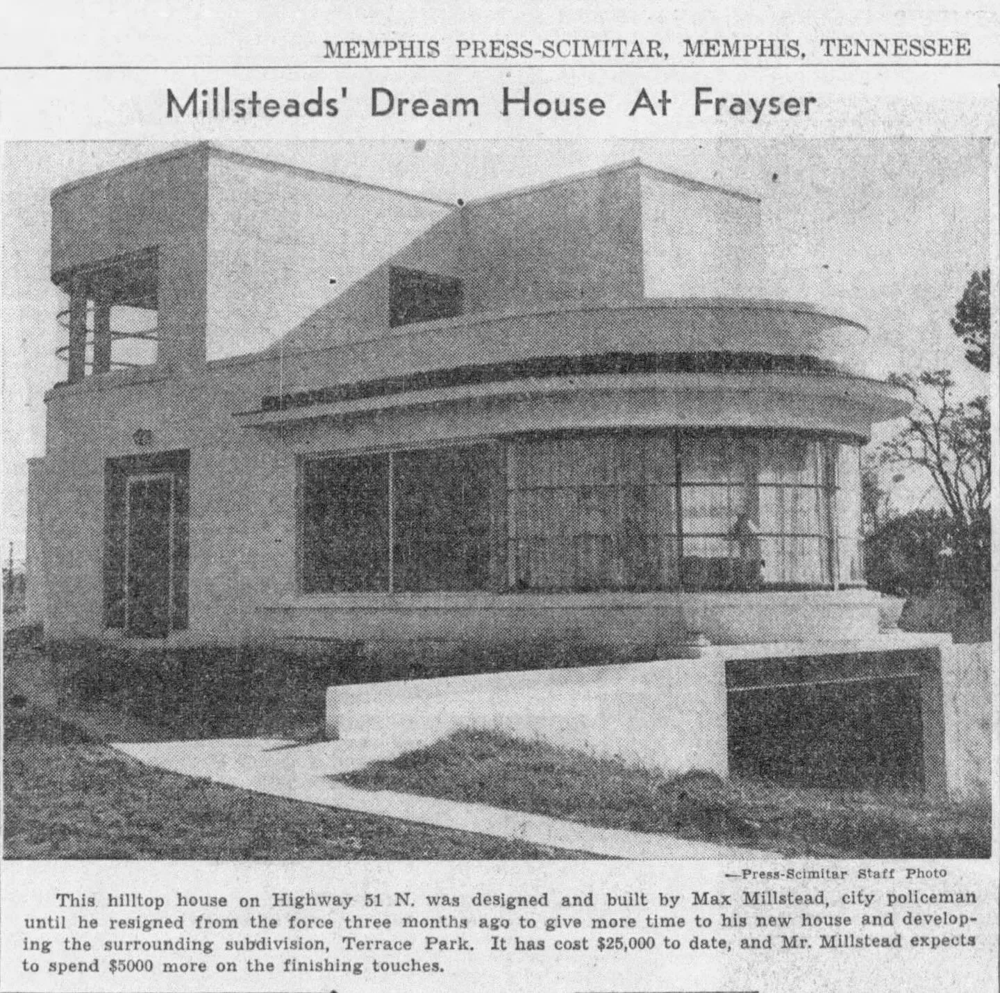 #TBT Memphis Press Scimitar October 30, 1946

After years of searching for who the original architect might be, we&rsquo;ve discovered that &ldquo;the two-story house, a pleasing combination of geometric shapes, is entirely a product of Millsteads&rs