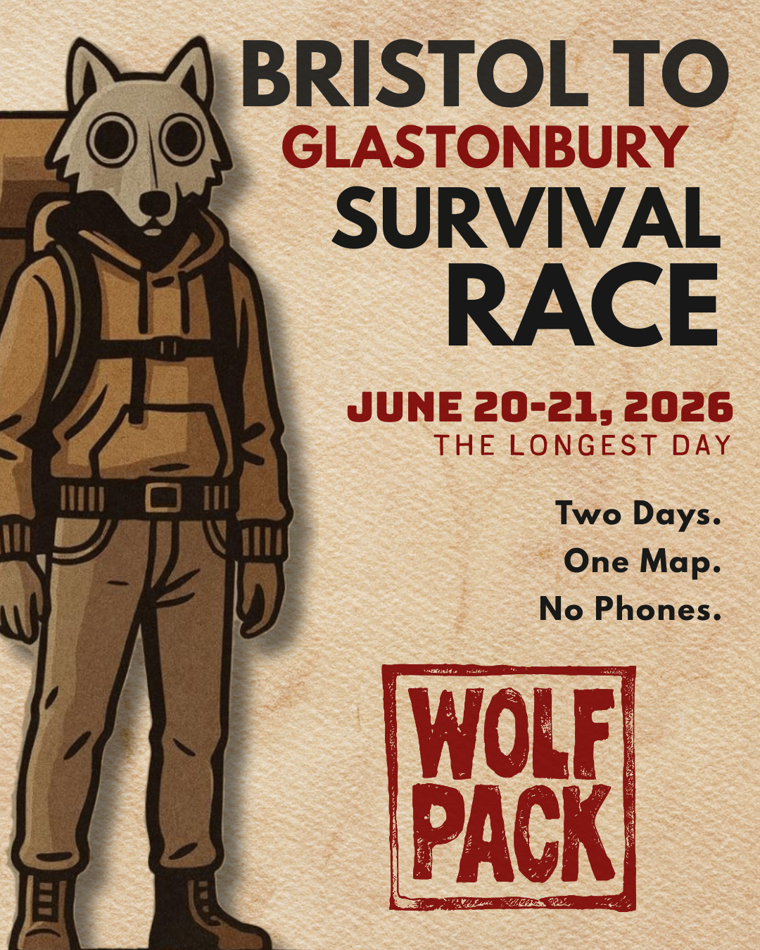WOLF PACK: BRISTOL TO GLASTONBURY SURVIVAL RACE (20-21 June 2026)