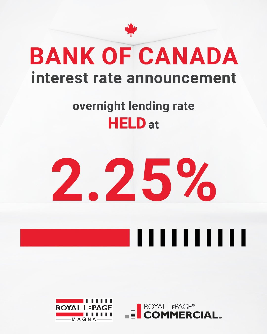 The Bank of Canada is holding its overnight interest rate at 2.25%.

What this means 👇
🏡 For Buyers:
Stable rates mean more predictability. If you&rsquo;ve been waiting, this could be a good time to step back into the market with confidence.

🏡 Fo