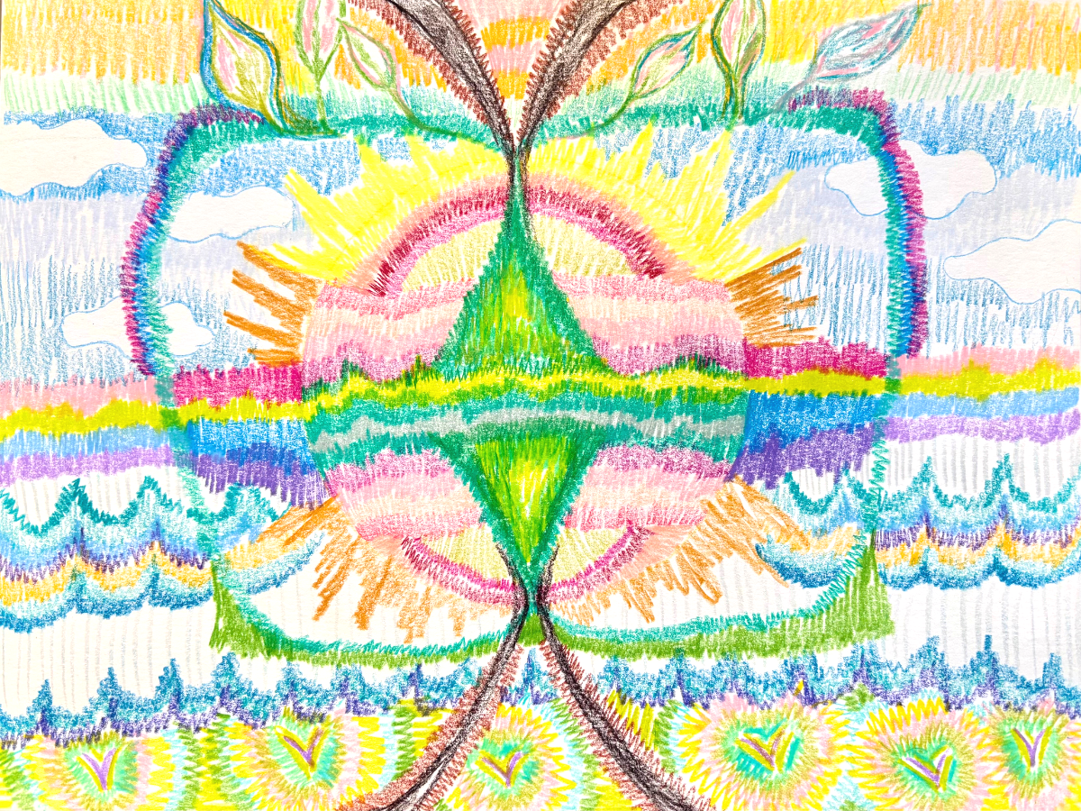 Heart Opening (Emerald Diamond), 9x12 inches, colored pencil on paper, 2025
