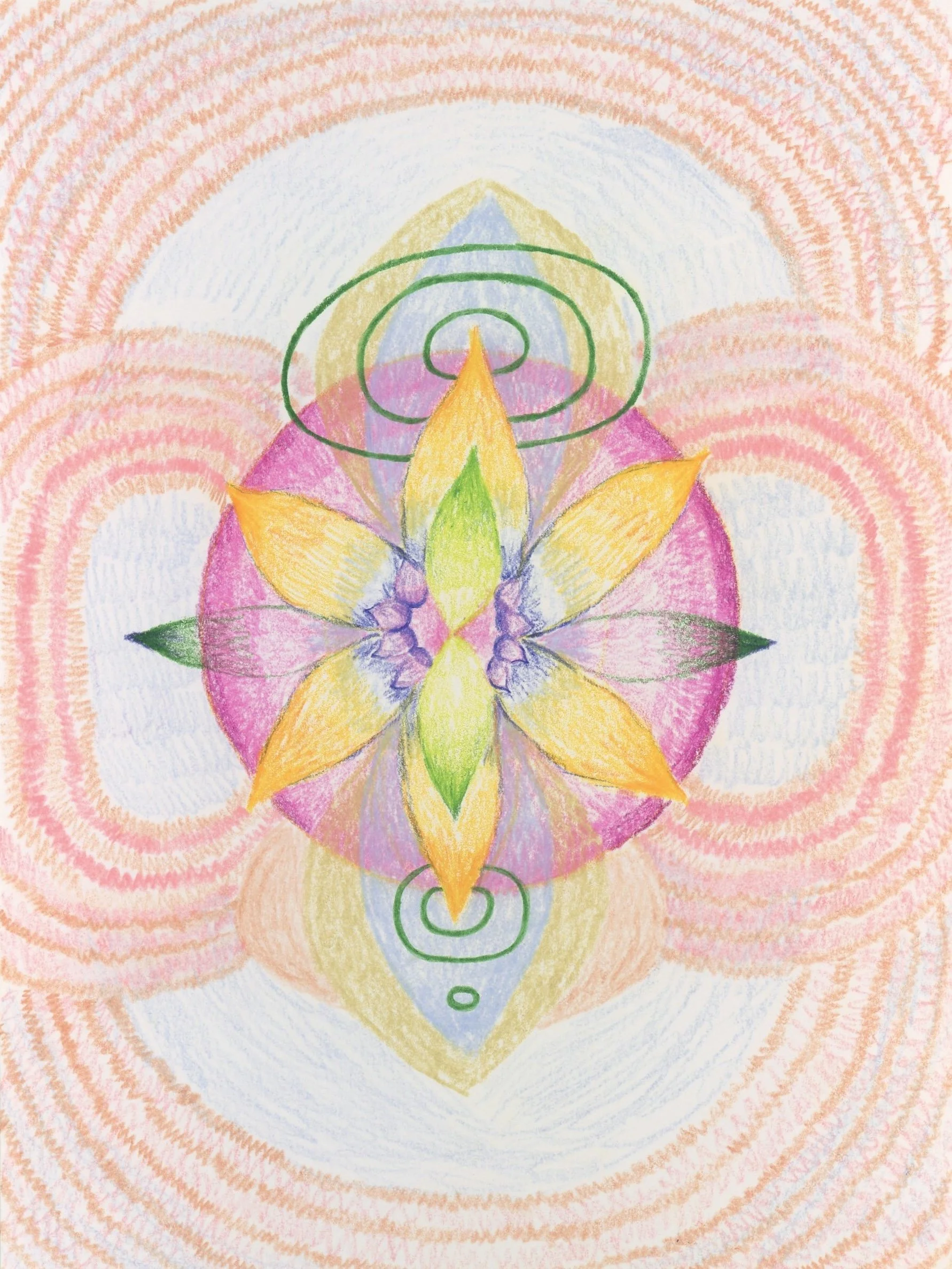 Sacred Unfurling, 8x6 inches, colored pencil on paper, 2026