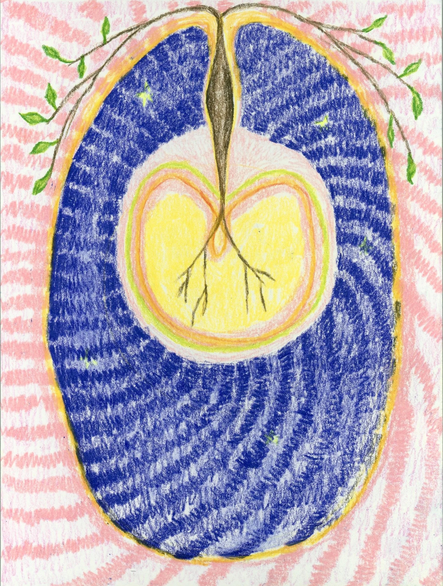Womb, 8x6 inches, colored pencil on paper, 2026