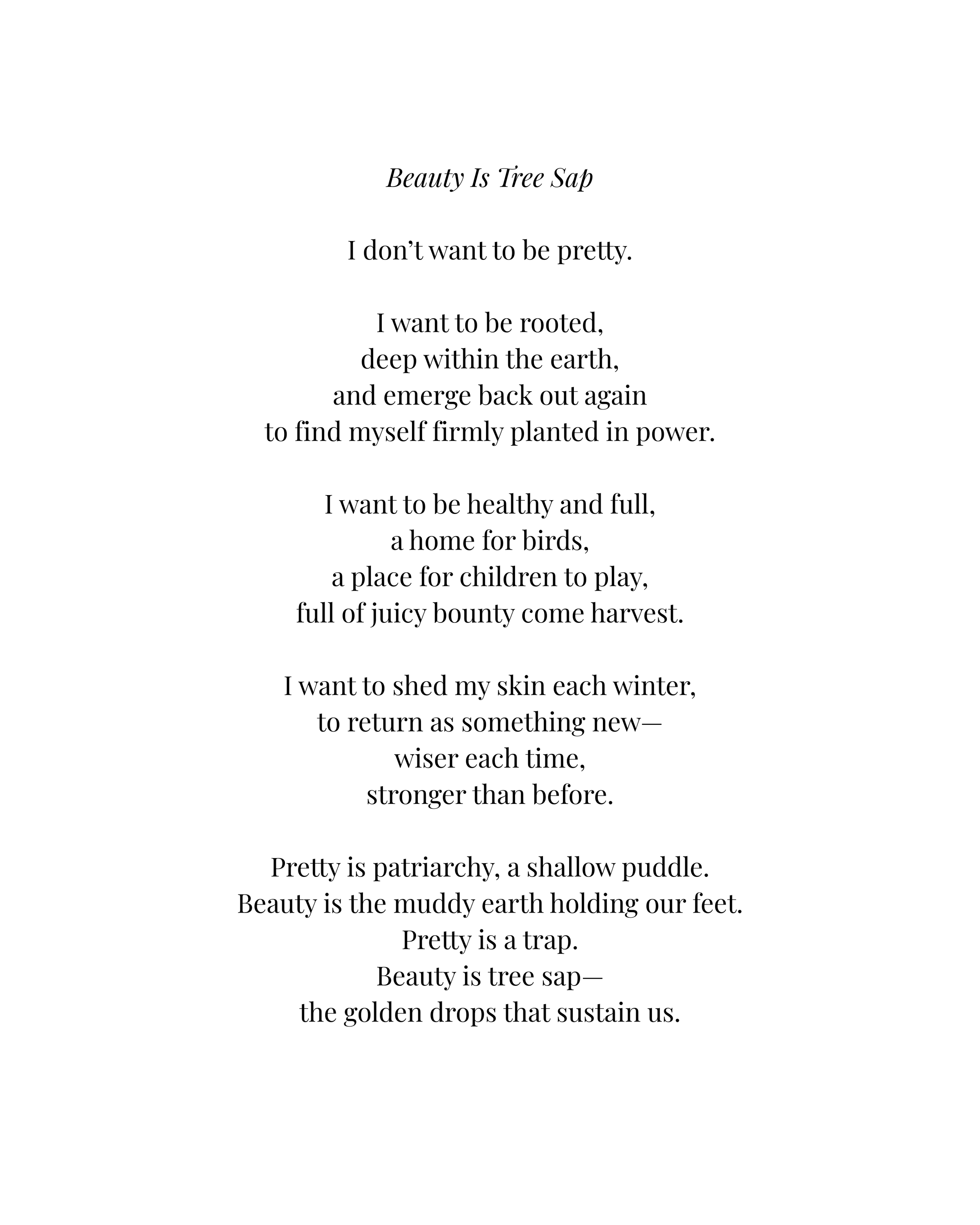 Beauty is Tree Sap, 2026, first published in The Alchemist’s Cabin, 2026