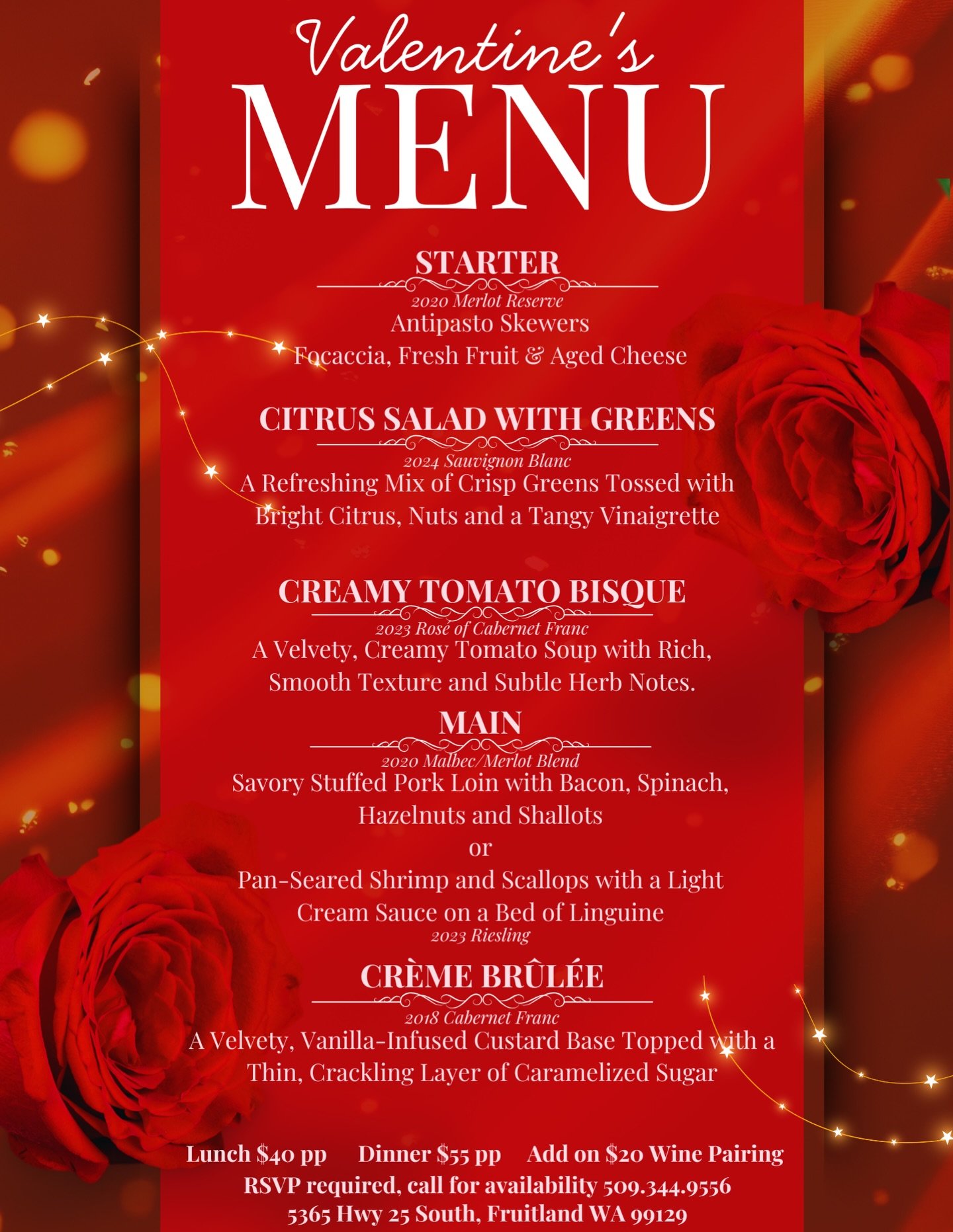 Valentine&rsquo;s Day Lunch 11:30am-2pm has 6 seats available still.  Come join the early crowd!  RSVP DM or text.
Both dinners are booked, but you can be first on our waitlist.
