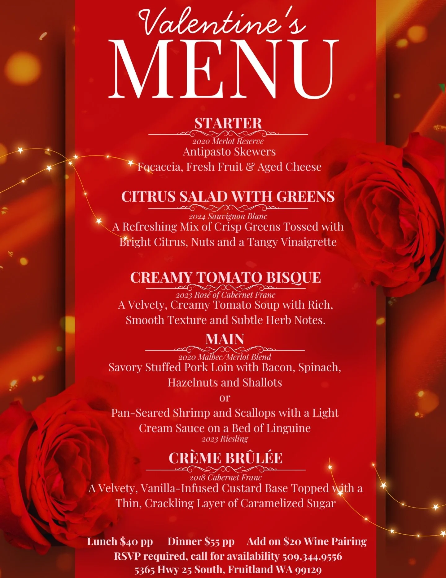 Valentine&rsquo;s Day Lunch 11:30am-2pm has 6 seats available still.  Come join the early crowd!  RSVP DM or text.
Both dinners are booked, but you can be first on our waitlist.